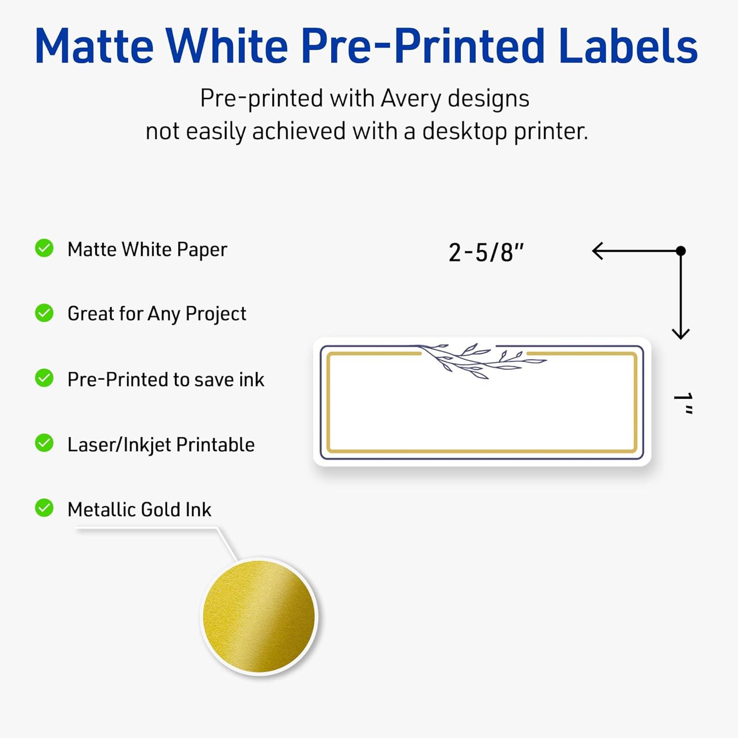 imageAvery Printable Rectangle Labels Sure Feed Technology Double Gold Border Florals Design 1quot x 258quot Matte White Permanent Labels LaserInkjet 160 Total Great for AddressingGold  Navy Border With Florals