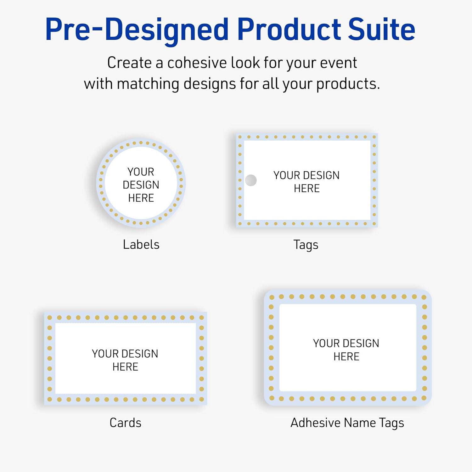 imageAvery Printable Rectangle Labels Sure Feed Technology Double Gold Border Florals Design 1quot x 258quot Matte White Permanent Labels LaserInkjet 160 Total Great for AddressingBlue Border With Gold Dots