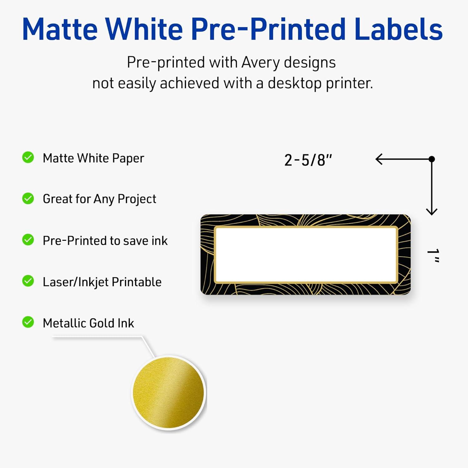 imageAvery Printable Rectangle Labels Sure Feed Technology Double Gold Border Florals Design 1quot x 258quot Matte White Permanent Labels LaserInkjet 160 Total Great for AddressingBlack Border With Gold Veins