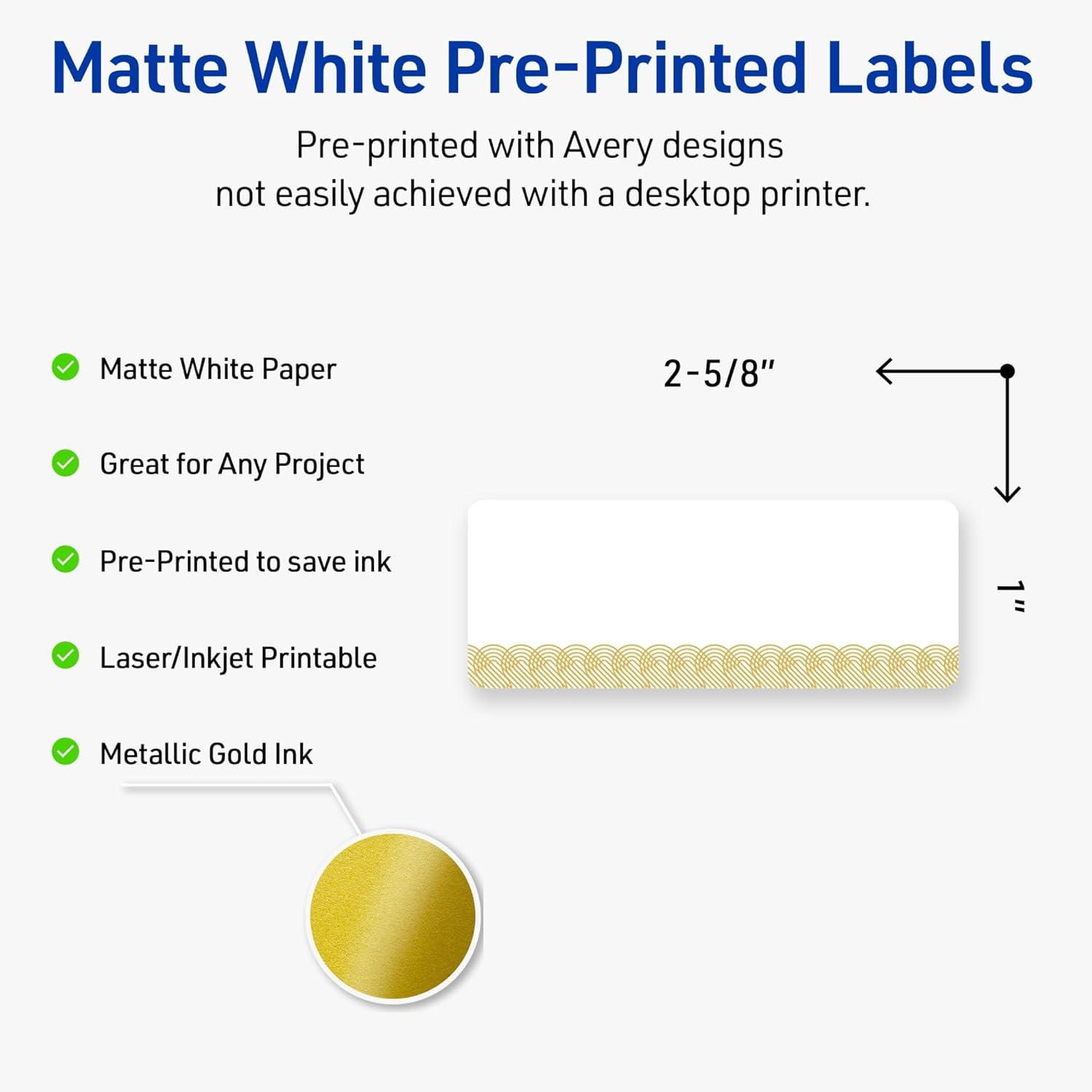 imageAvery Printable Rectangle Labels Sure Feed Technology Double Gold Border Florals Design 1quot x 258quot Matte White Permanent Labels LaserInkjet 160 Total Great for AddressingGold Lace Trim