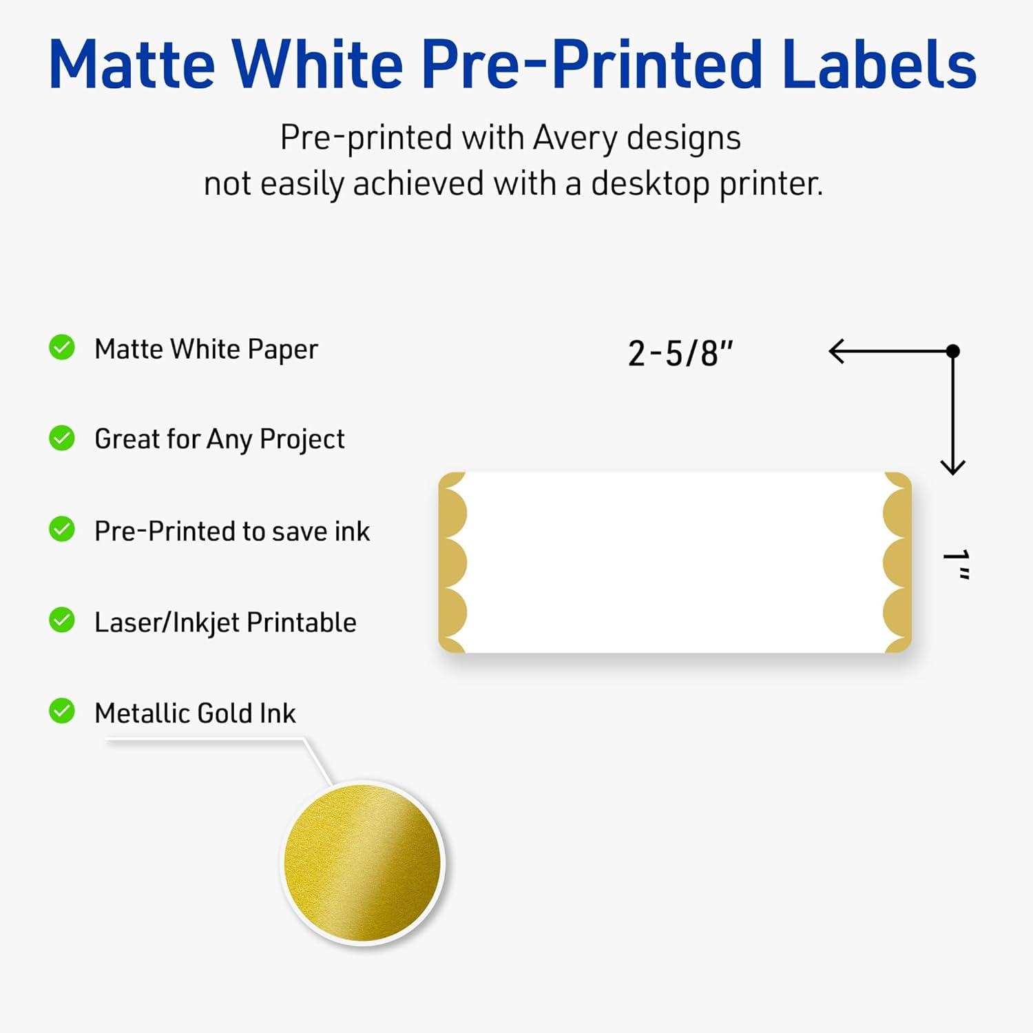 imageAvery Printable Rectangle Labels Sure Feed Technology Double Gold Border Florals Design 1quot x 258quot Matte White Permanent Labels LaserInkjet 160 Total Great for AddressingGold Dots Edge