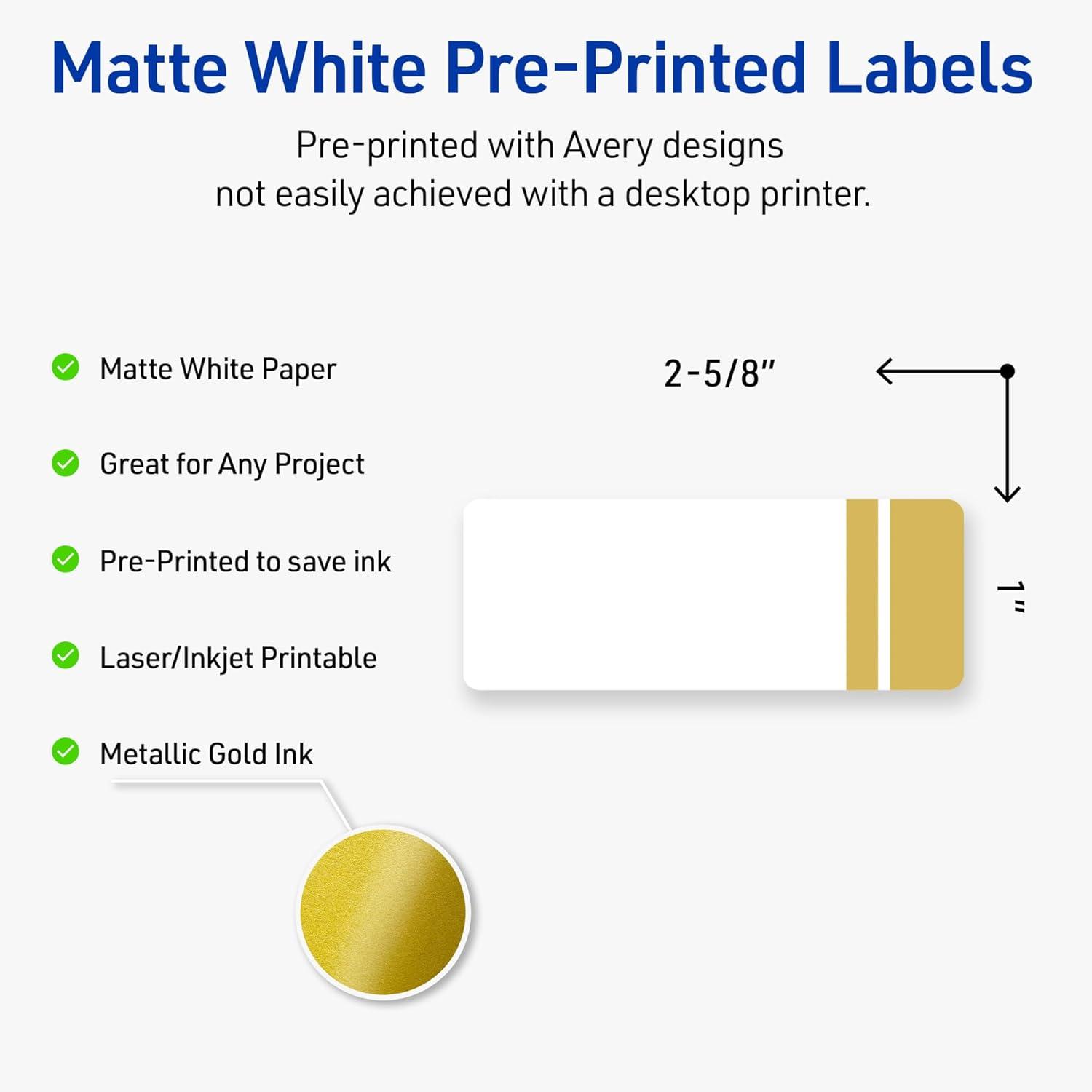 imageAvery Printable Rectangle Labels Sure Feed Technology Double Gold Border Florals Design 1quot x 258quot Matte White Permanent Labels LaserInkjet 160 Total Great for AddressingDouble Dipped Gold Edge