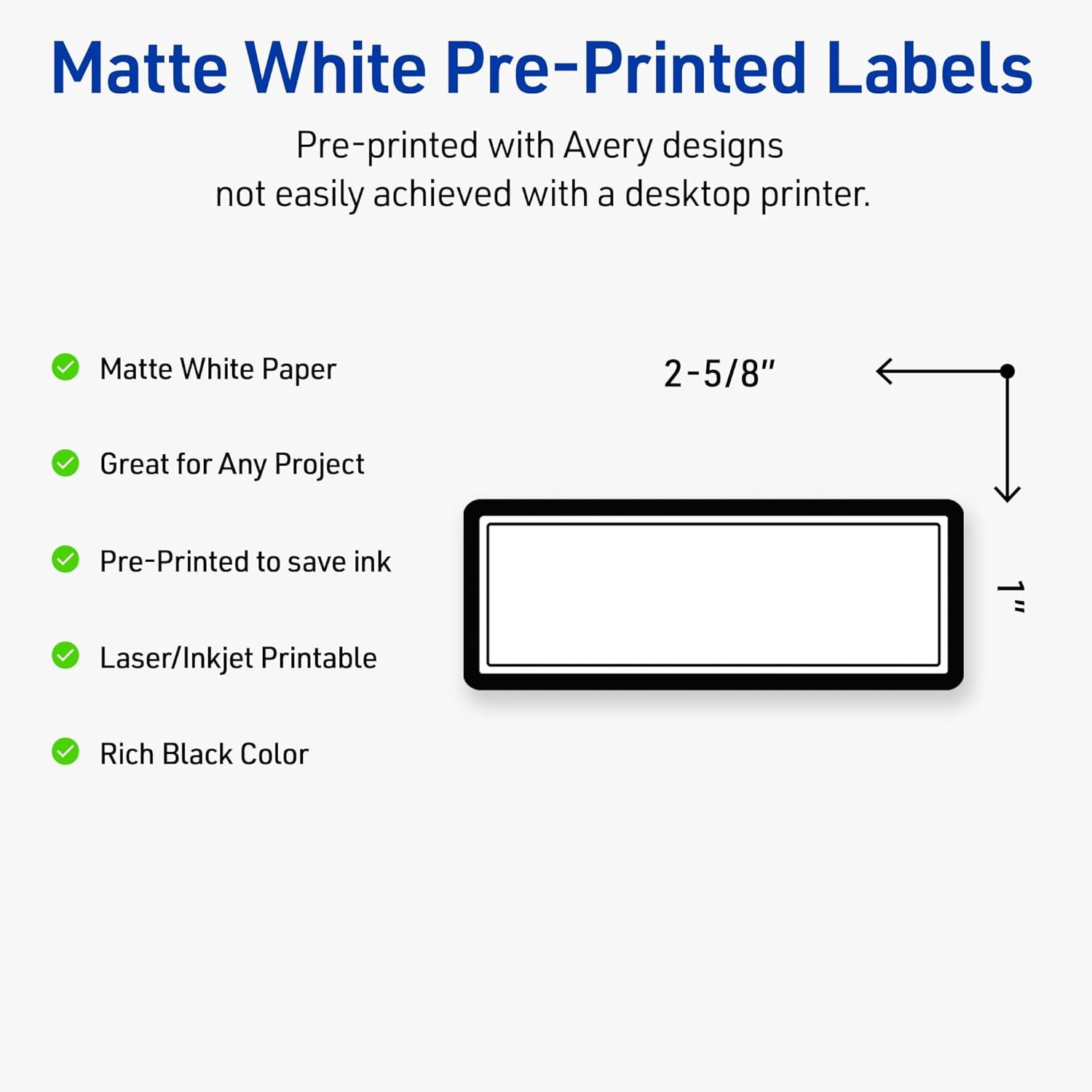 imageAvery Printable Rectangle Labels Sure Feed Technology Double Gold Border Florals Design 1quot x 258quot Matte White Permanent Labels LaserInkjet 160 Total Great for AddressingDouble Black Border