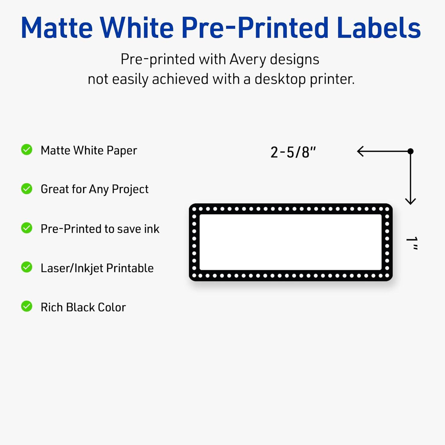 imageAvery Printable Rectangle Labels Sure Feed Technology Double Gold Border Florals Design 1quot x 258quot Matte White Permanent Labels LaserInkjet 160 Total Great for AddressingBlack  White Polka Dots