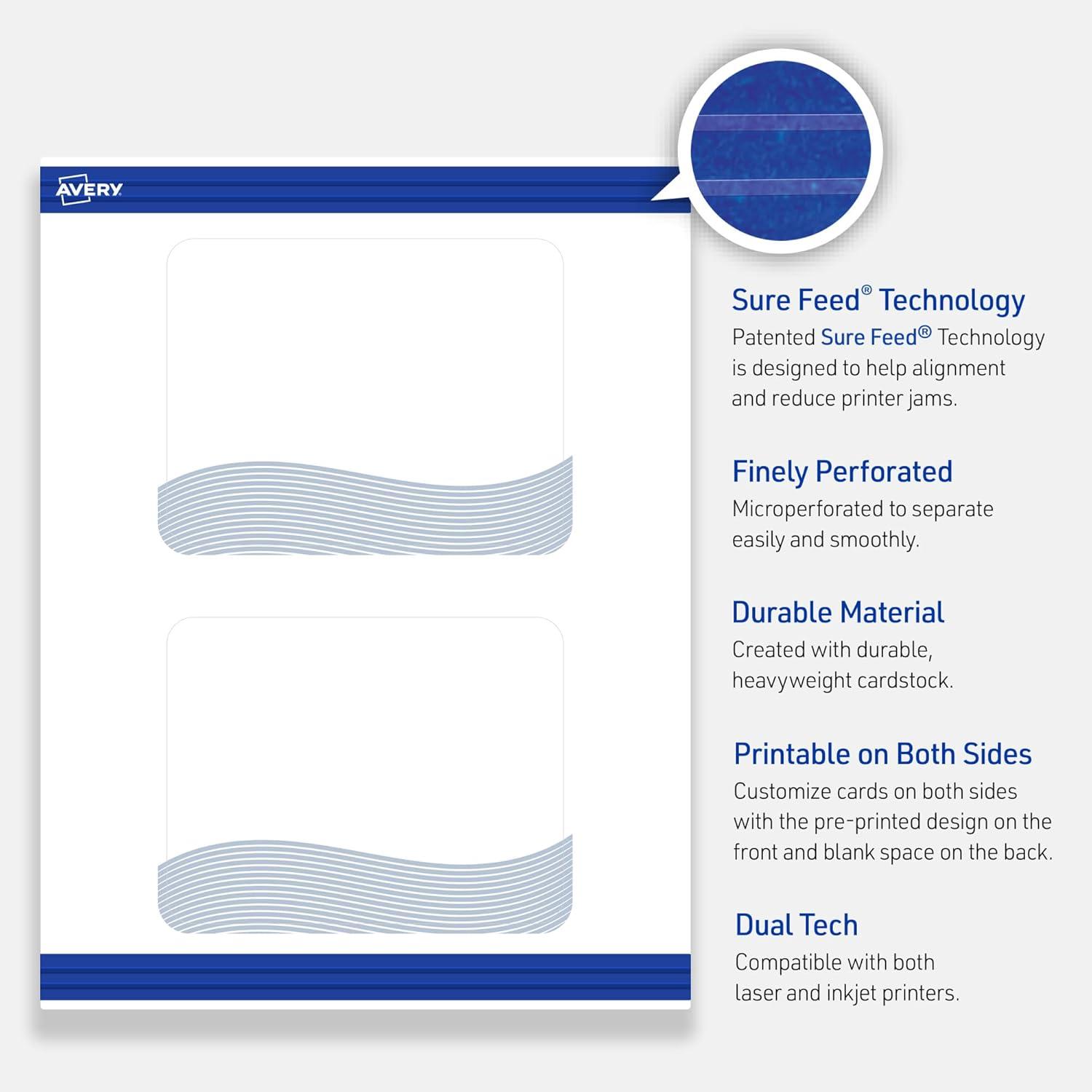 imageAvery Printable Rectangle Postcards Gold MultiLined Border 4quot x 6quot Matte White LaserInkjet 20ct Great for PostcardsBlue Waves