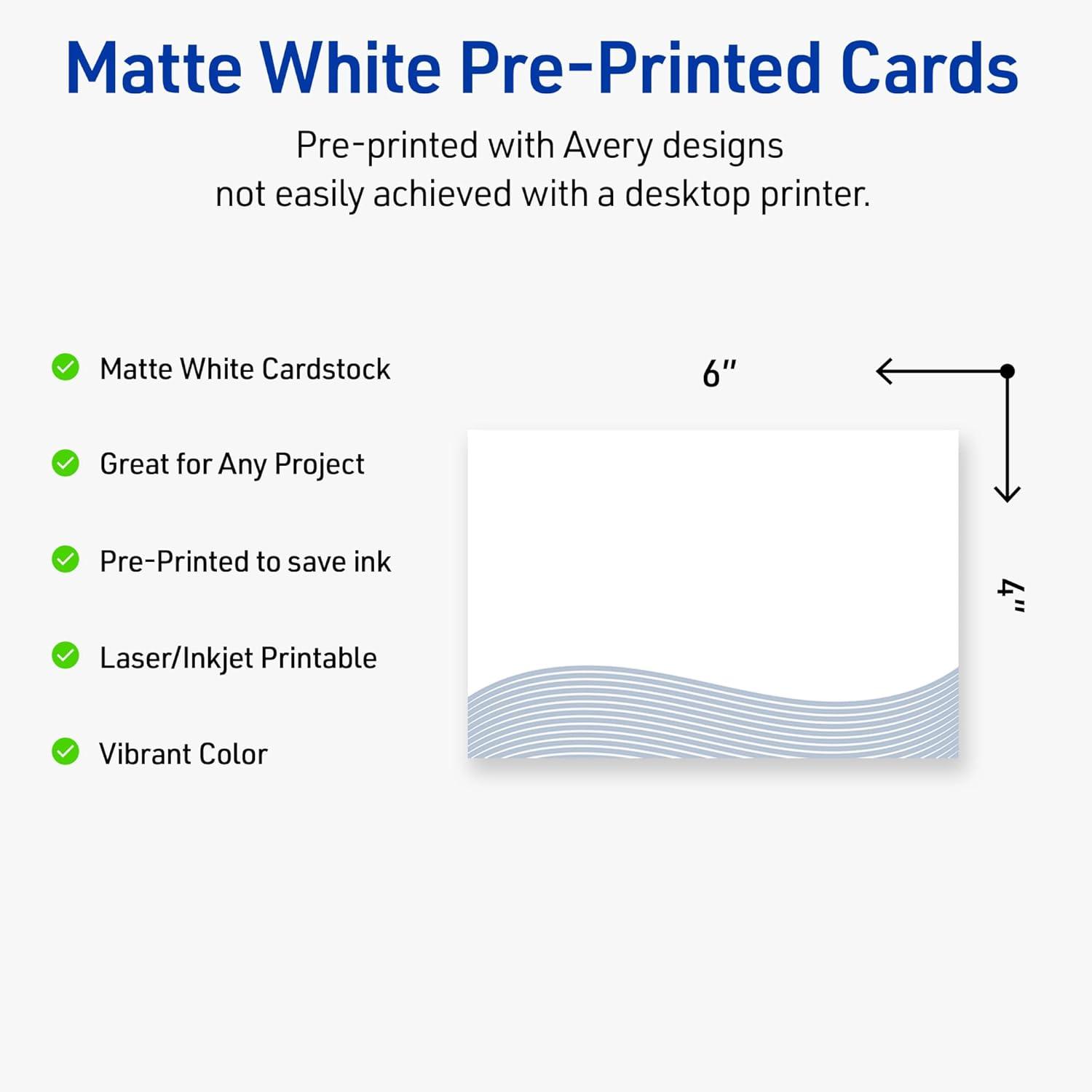 imageAvery Printable Rectangle Postcards Gold MultiLined Border 4quot x 6quot Matte White LaserInkjet 20ct Great for PostcardsBlue Waves