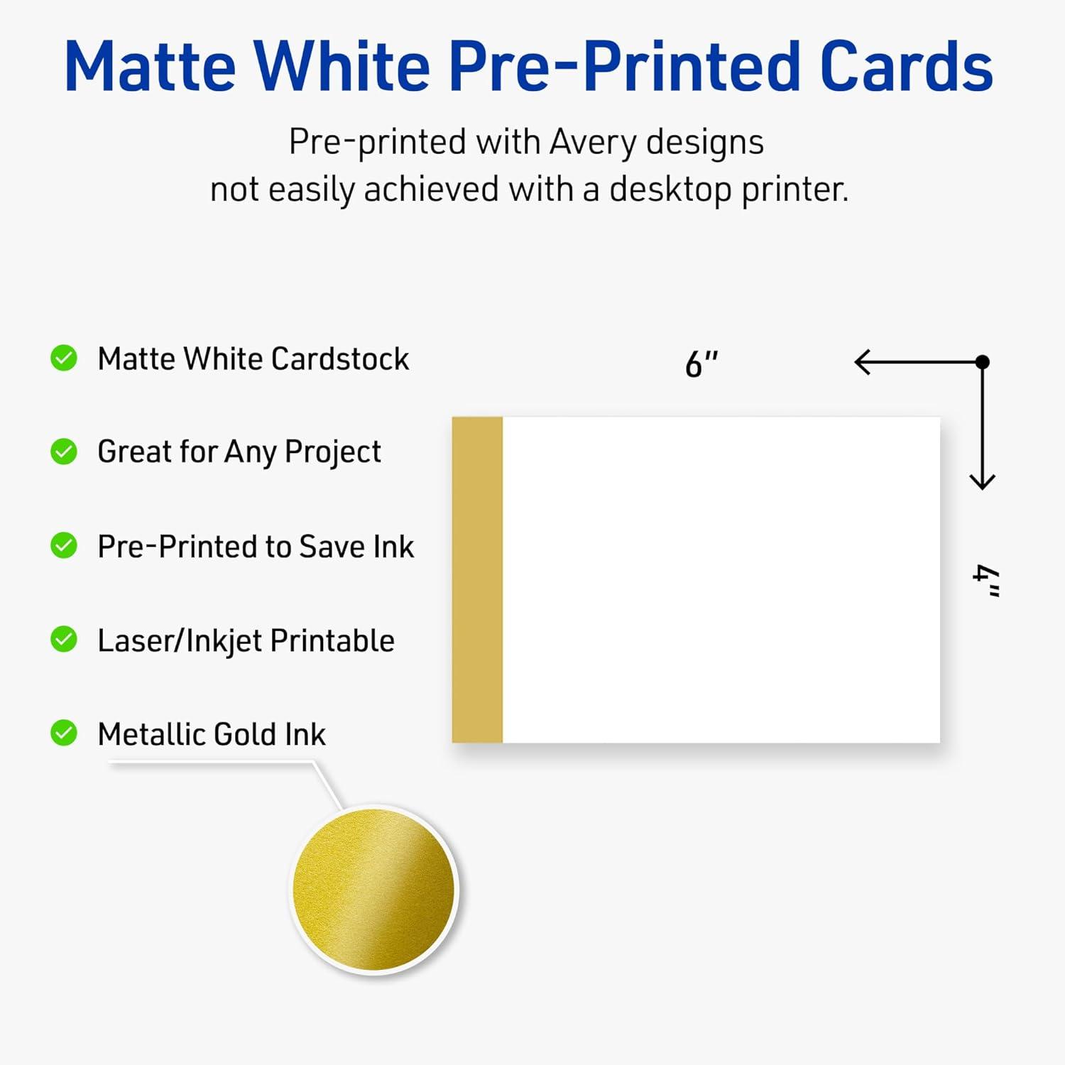 imageAvery Printable Rectangle Postcards Gold MultiLined Border 4quot x 6quot Matte White LaserInkjet 20ct Great for PostcardsDipped Gold Edge