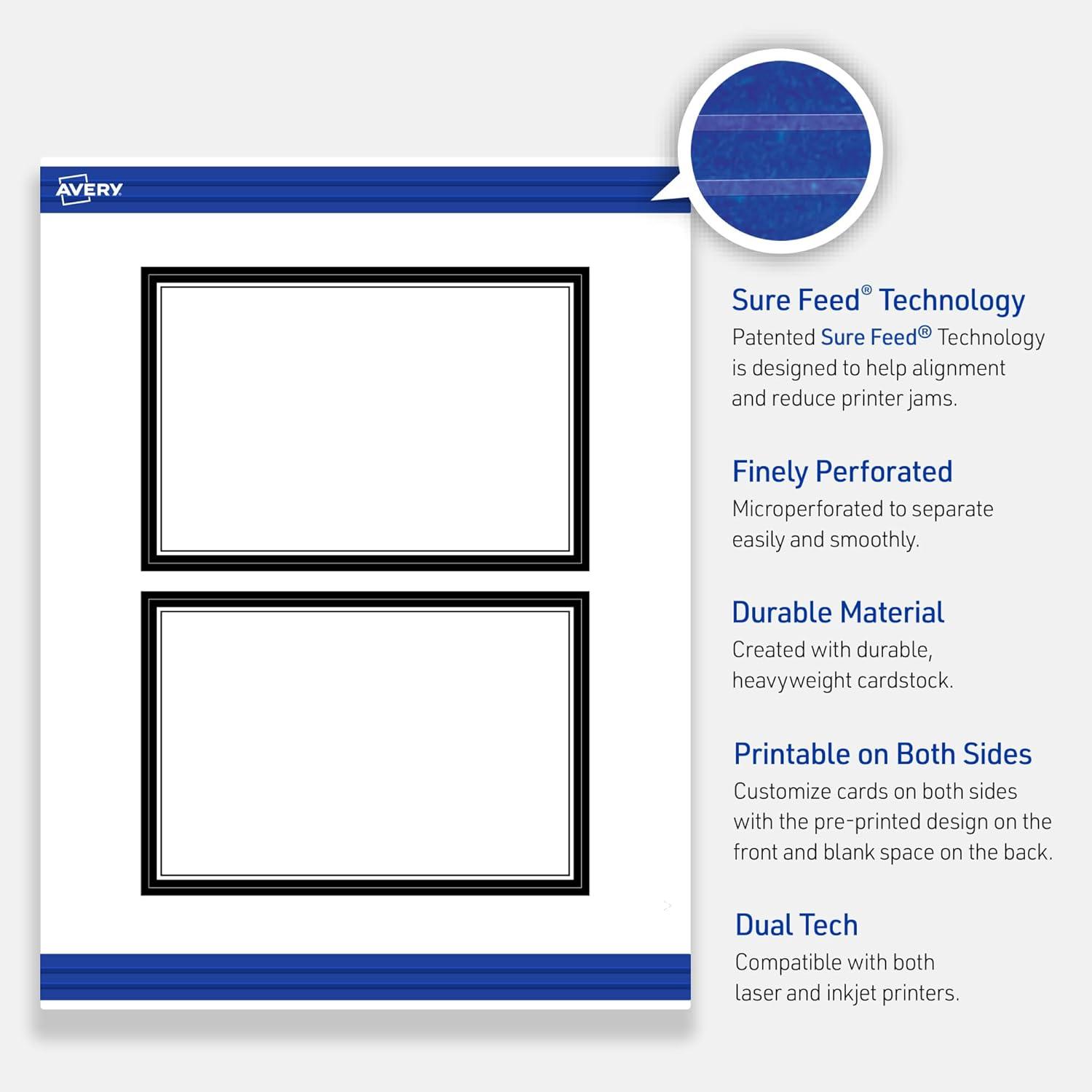 imageAvery Printable Rectangle Postcards Gold MultiLined Border 4quot x 6quot Matte White LaserInkjet 20ct Great for PostcardsDouble Black Border