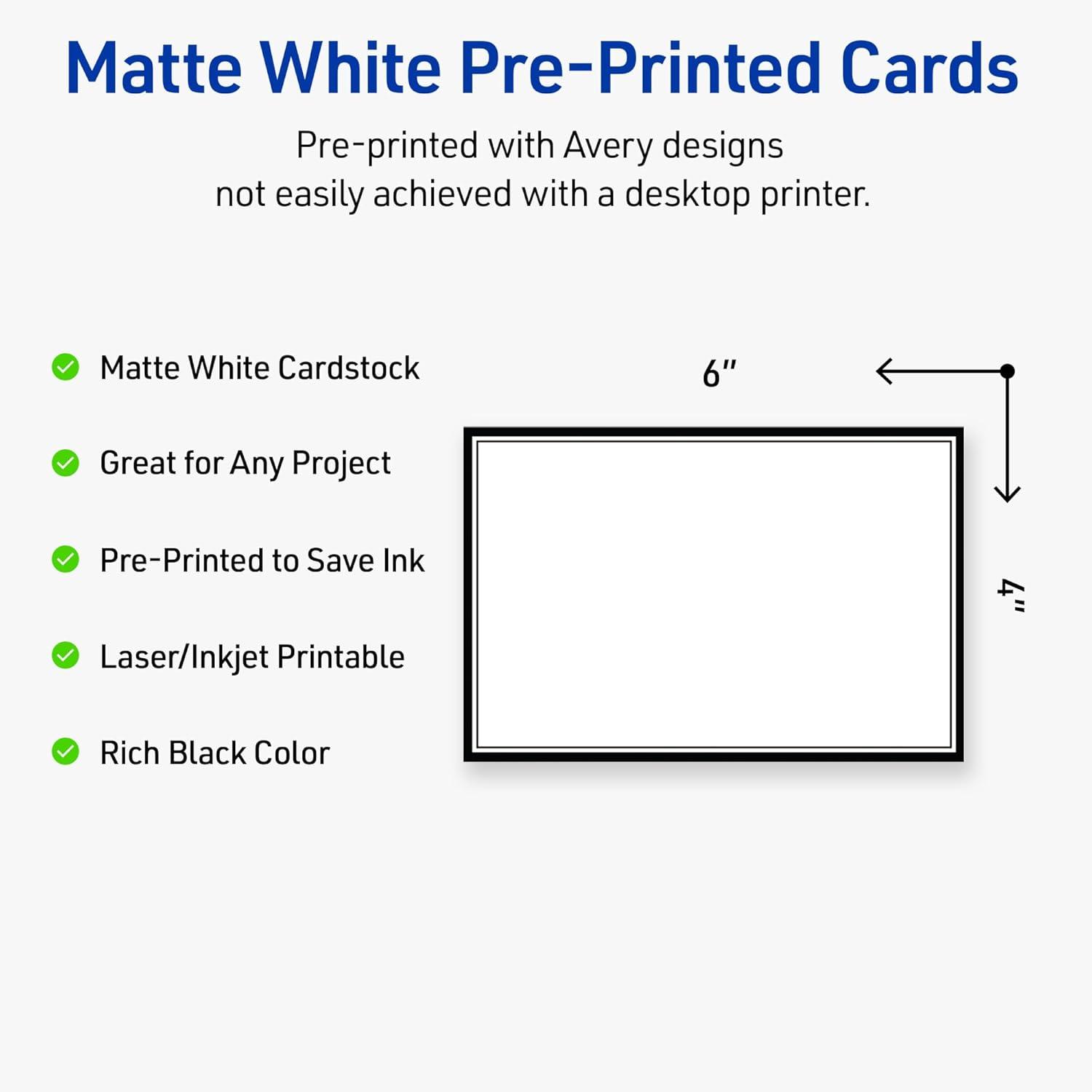 imageAvery Printable Rectangle Postcards Gold MultiLined Border 4quot x 6quot Matte White LaserInkjet 20ct Great for PostcardsDouble Black Border