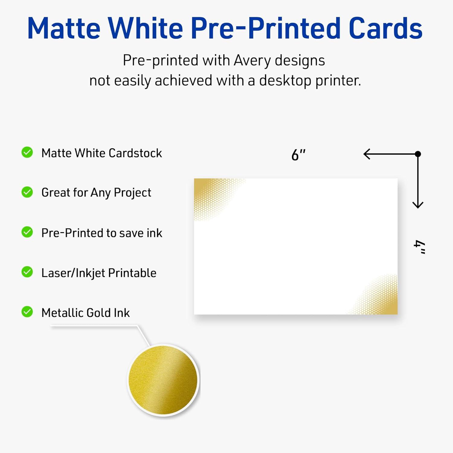 imageAvery Printable Rectangle Postcards Gold MultiLined Border 4quot x 6quot Matte White LaserInkjet 20ct Great for PostcardsGold Blush
