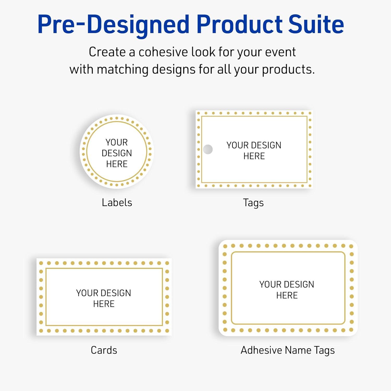 imageAvery Printable Rectangle Postcards Gold MultiLined Border 4quot x 6quot Matte White LaserInkjet 20ct Great for PostcardsGold Border with Gold Dots