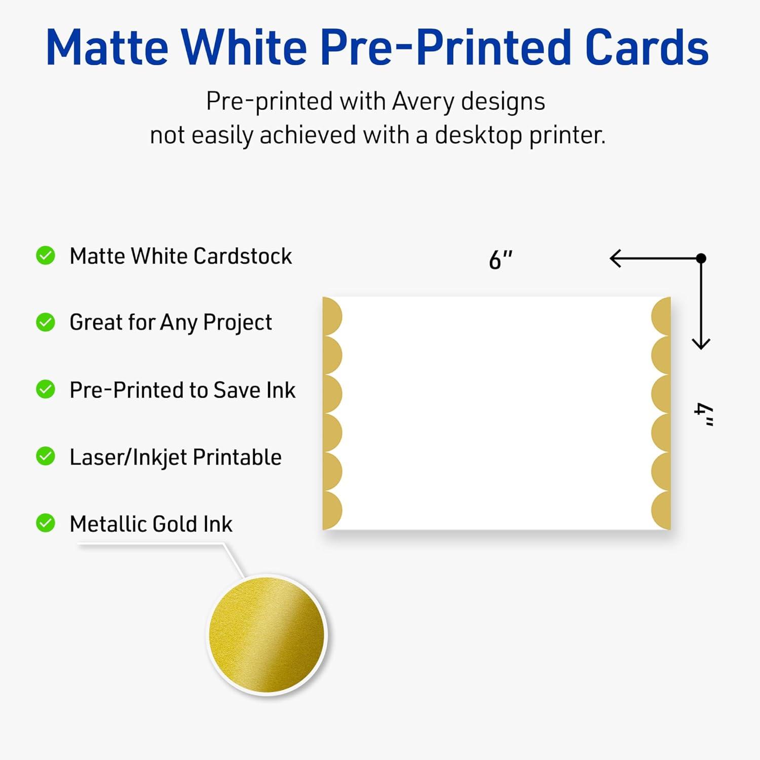 imageAvery Printable Rectangle Postcards Gold MultiLined Border 4quot x 6quot Matte White LaserInkjet 20ct Great for PostcardsGold Dots Edge