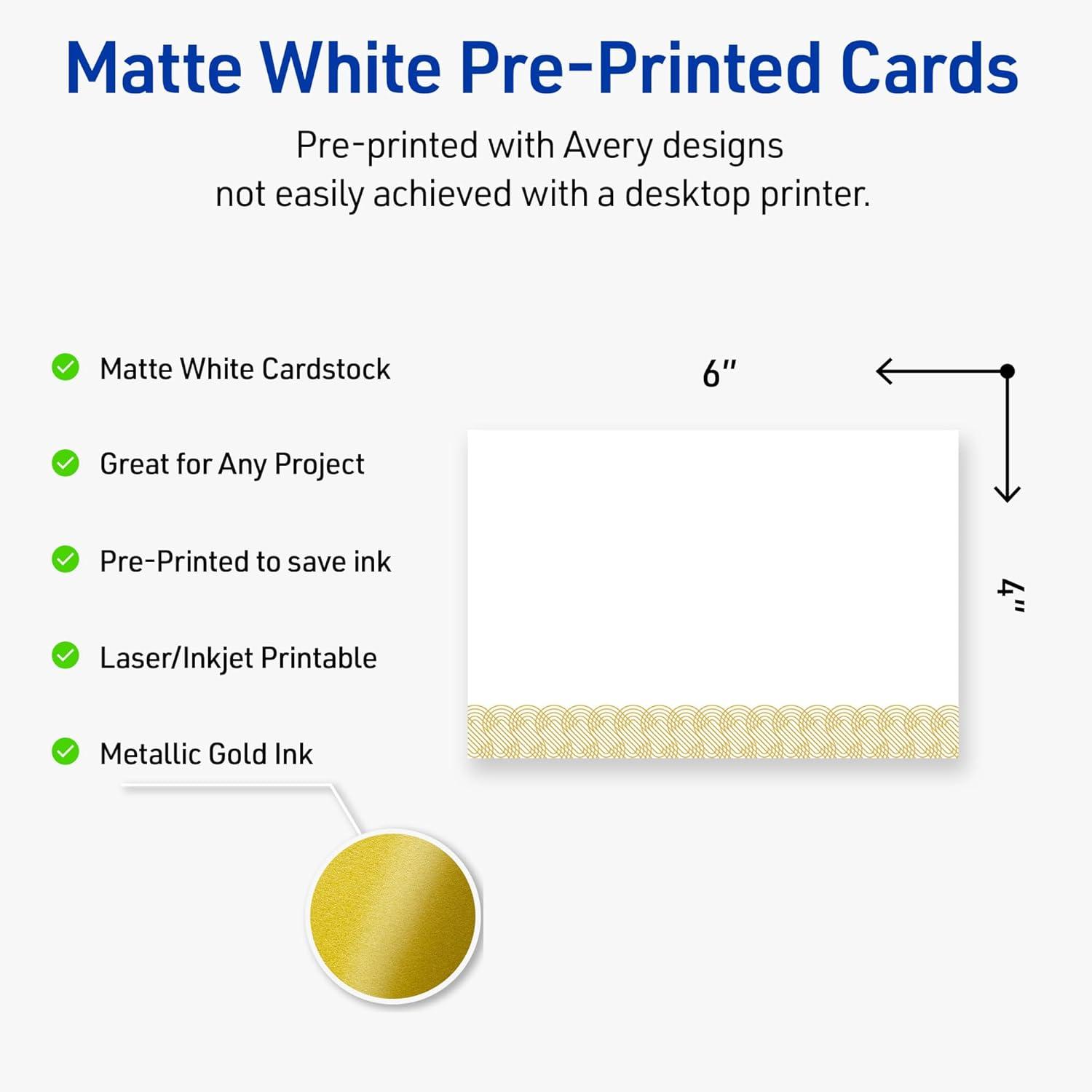 imageAvery Printable Rectangle Postcards Gold MultiLined Border 4quot x 6quot Matte White LaserInkjet 20ct Great for PostcardsGold Lace Trim
