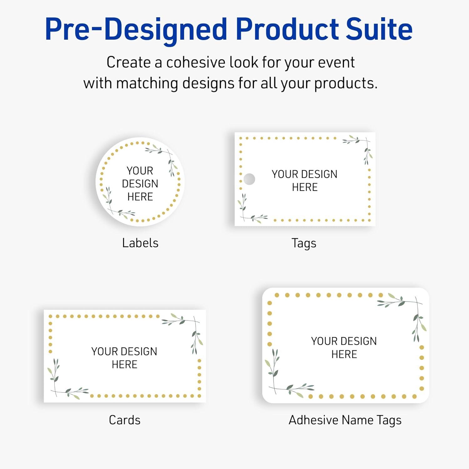 imageAvery Printable Rectangle Postcards Gold MultiLined Border 4quot x 6quot Matte White LaserInkjet 20ct Great for PostcardsGreen Florals with Gold Dots