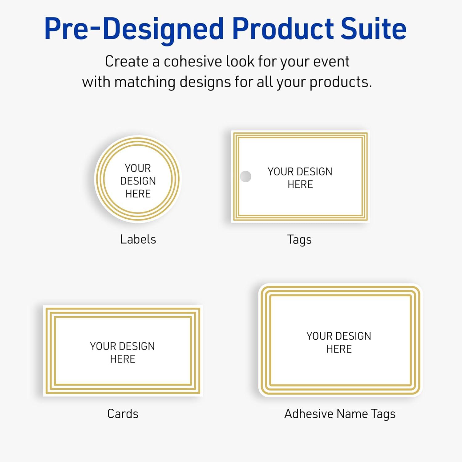 imageAvery Printable Rectangle Postcards Gold MultiLined Border 4quot x 6quot Matte White LaserInkjet 20ct Great for PostcardsMultiLined Gold Border