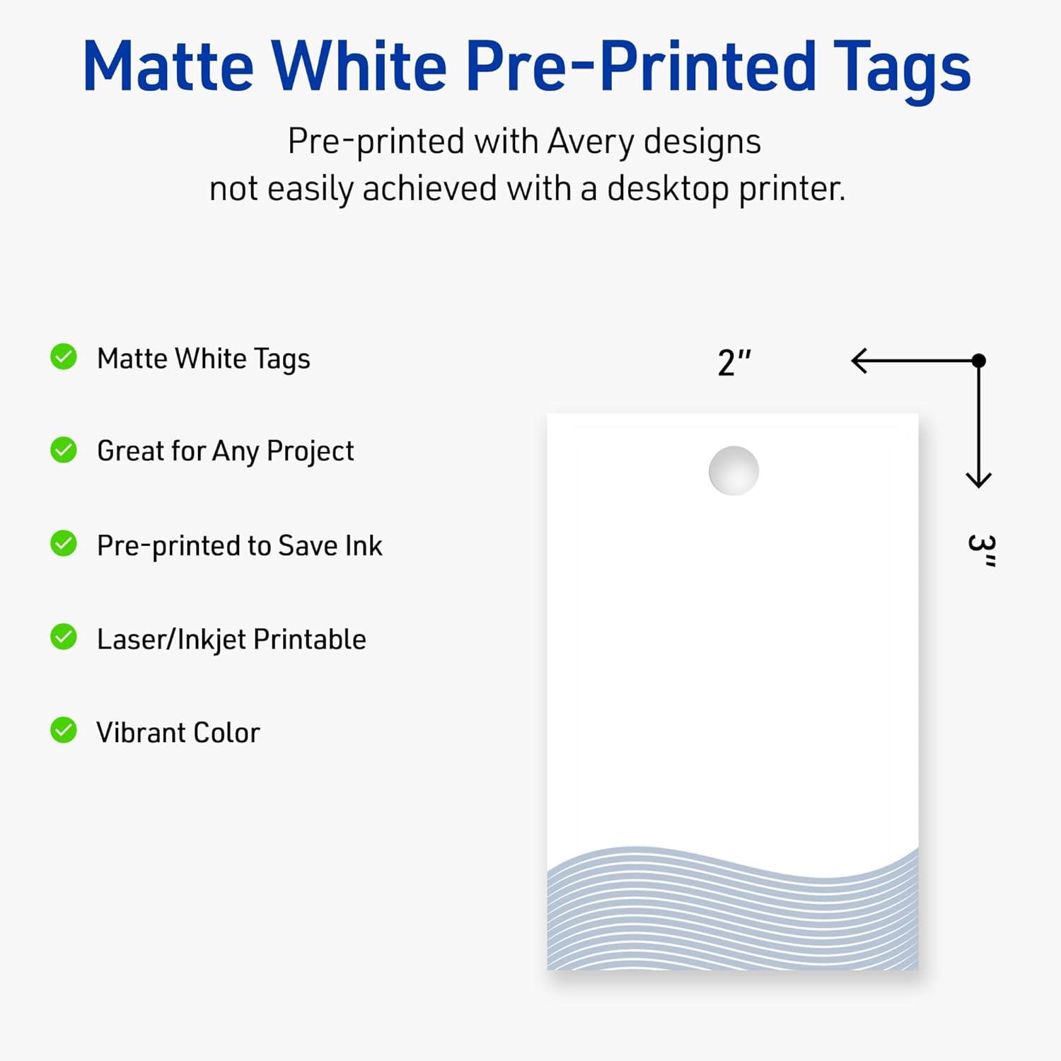 imageAvery Printable Rectangle Tags Gold Dots Green Florals 2quot x 3quot Matte White LaserInkjet 80ct Great for Product TagsBlue Waves