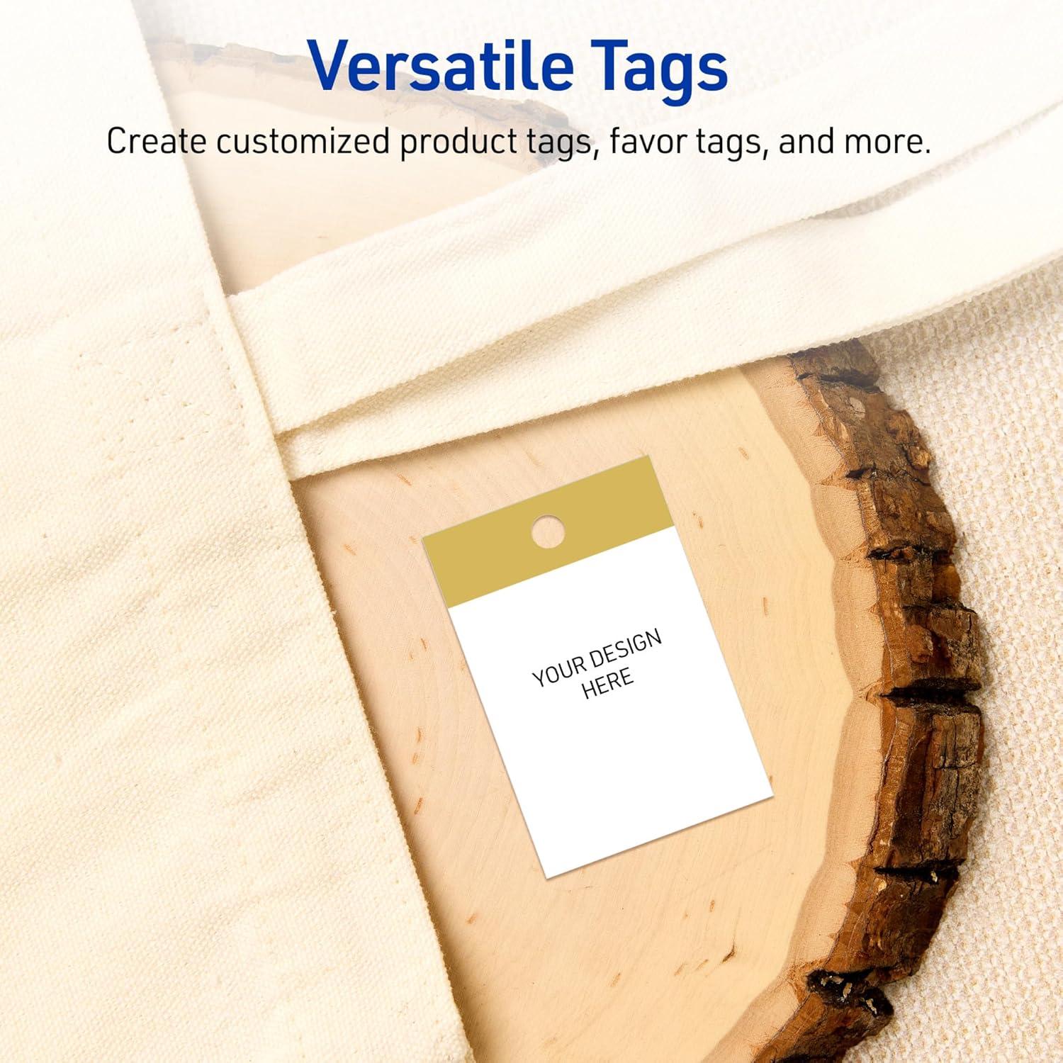 imageAvery Printable Rectangle Tags Gold Dots Green Florals 2quot x 3quot Matte White LaserInkjet 80ct Great for Product TagsDipped Gold Edge