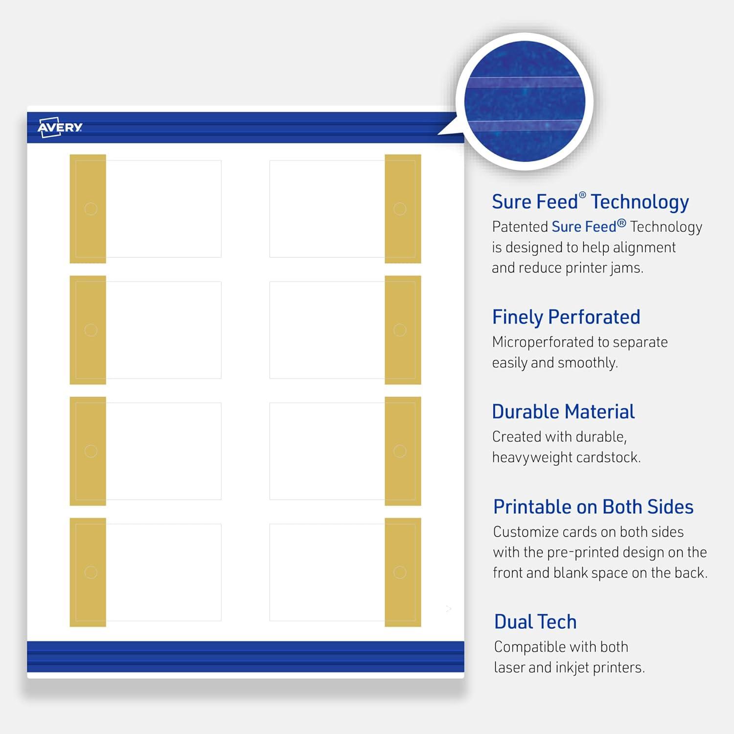 imageAvery Printable Rectangle Tags Gold Dots Green Florals 2quot x 3quot Matte White LaserInkjet 80ct Great for Product TagsDipped Gold Edge