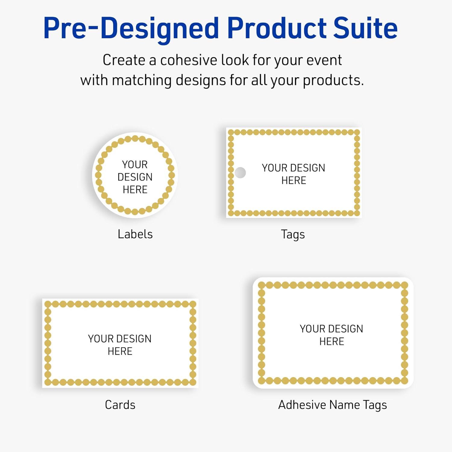 imageAvery Printable Rectangle Tags Gold Dots Green Florals 2quot x 3quot Matte White LaserInkjet 80ct Great for Product TagsGold Beads