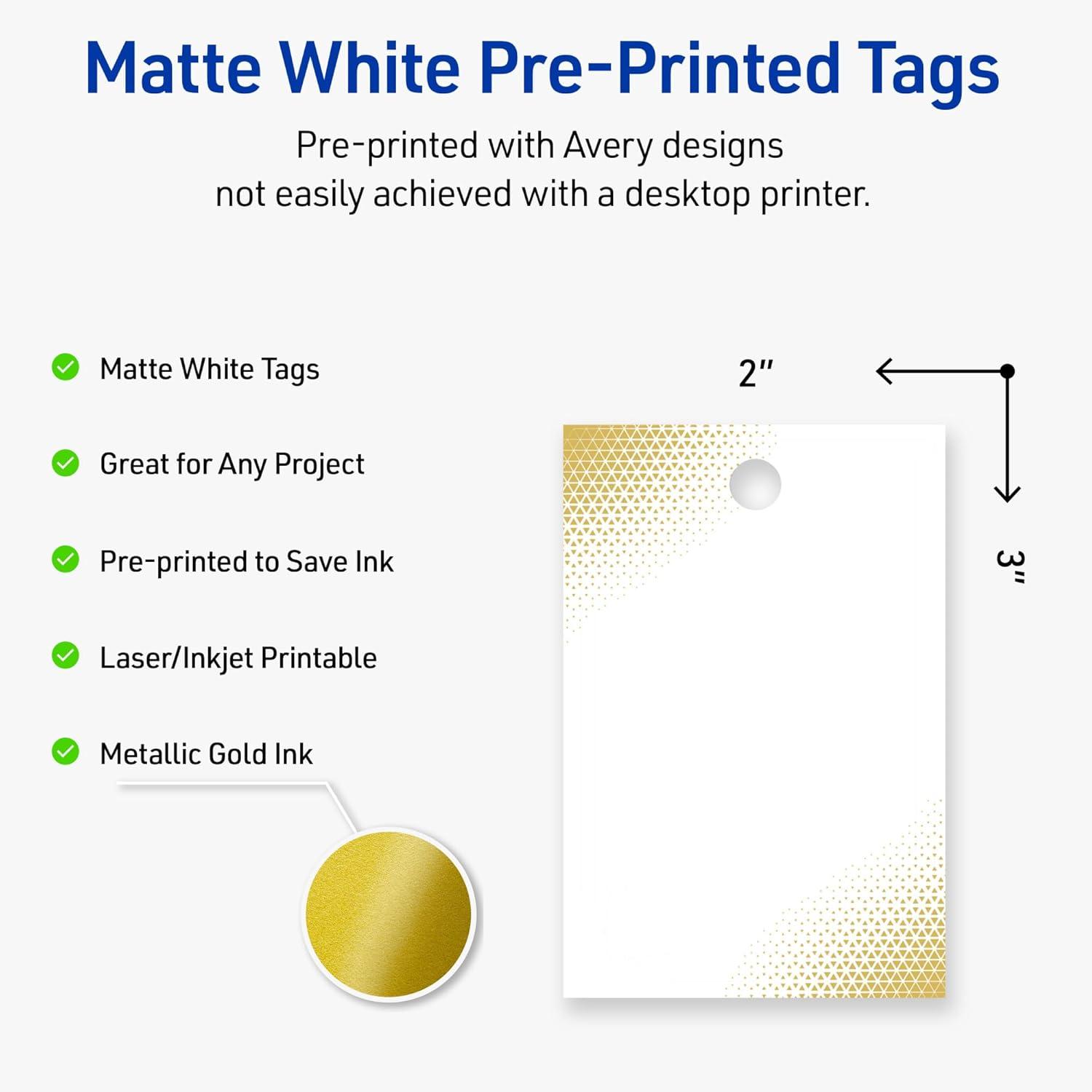imageAvery Printable Rectangle Tags Gold Dots Green Florals 2quot x 3quot Matte White LaserInkjet 80ct Great for Product TagsGold Blush