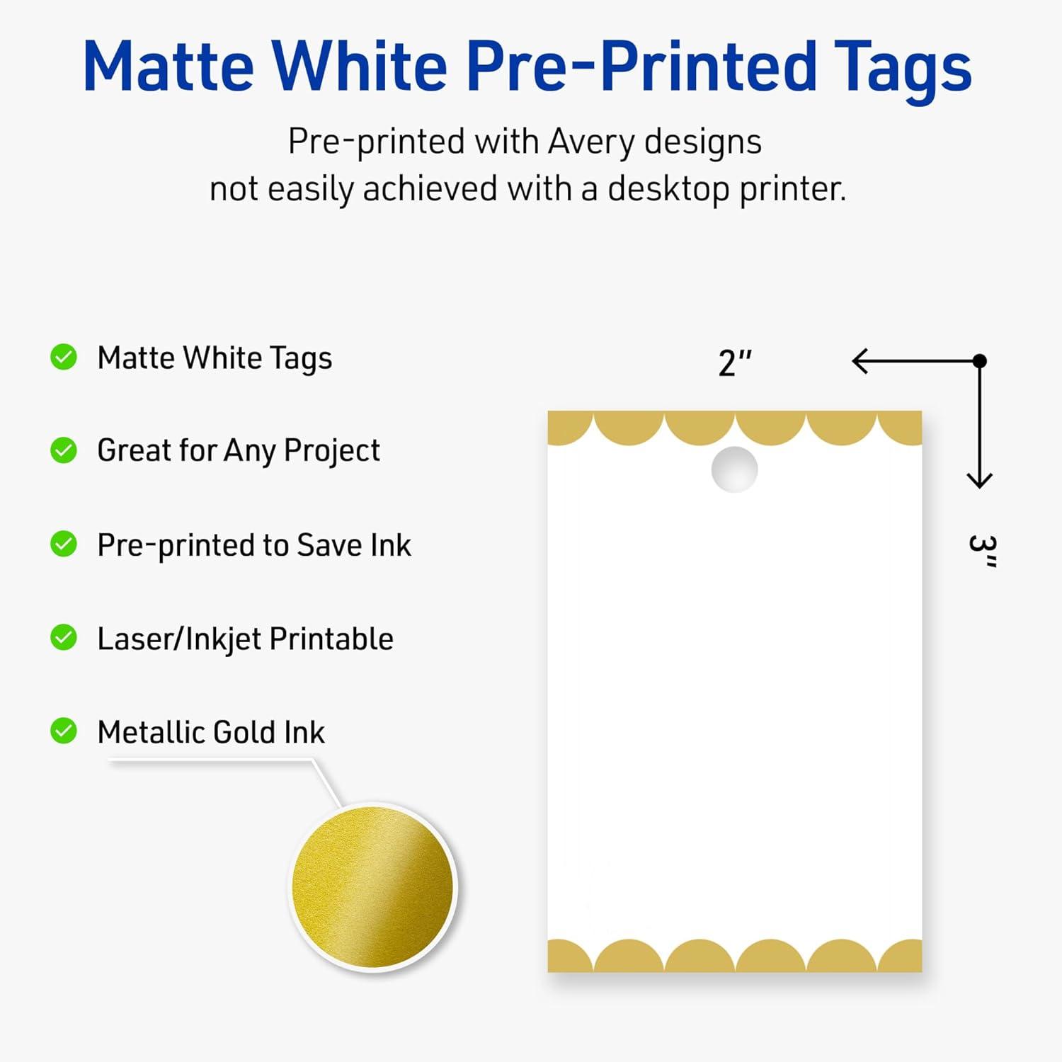 imageAvery Printable Rectangle Tags Gold Dots Green Florals 2quot x 3quot Matte White LaserInkjet 80ct Great for Product TagsGold Dots Edge