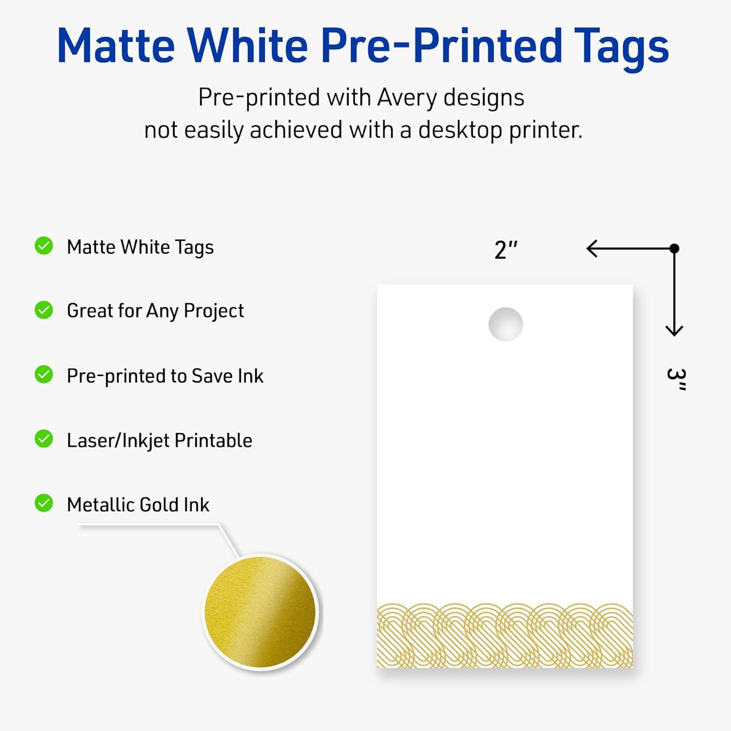 imageAvery Printable Rectangle Tags Gold Dots Green Florals 2quot x 3quot Matte White LaserInkjet 80ct Great for Product TagsGold Lace Trim