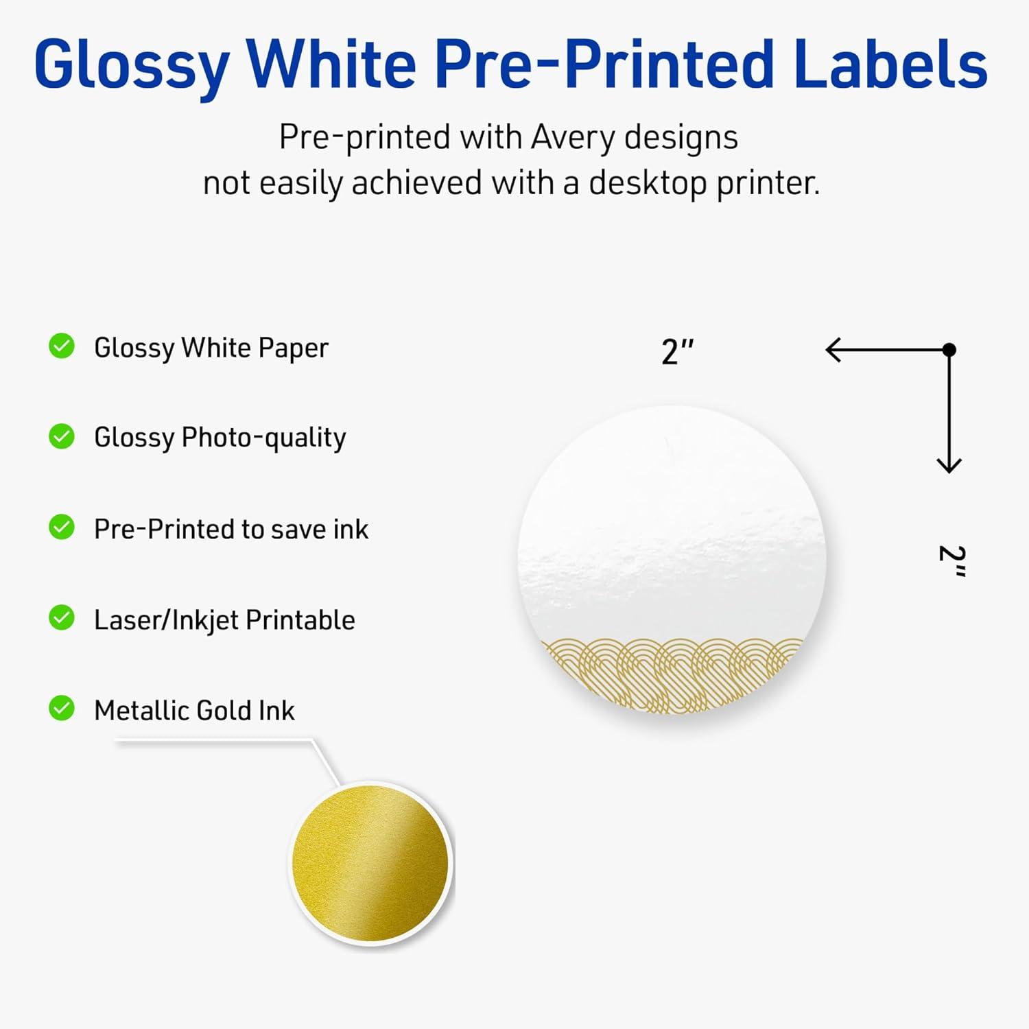 imageAvery Printable Round Labels Sure Feed Technology Gold Beads Design 2quot Diameter Glossy White Permanent Adhesive LaserInkjet 120 Total Great for Product MerchandisingGold Lace Trim