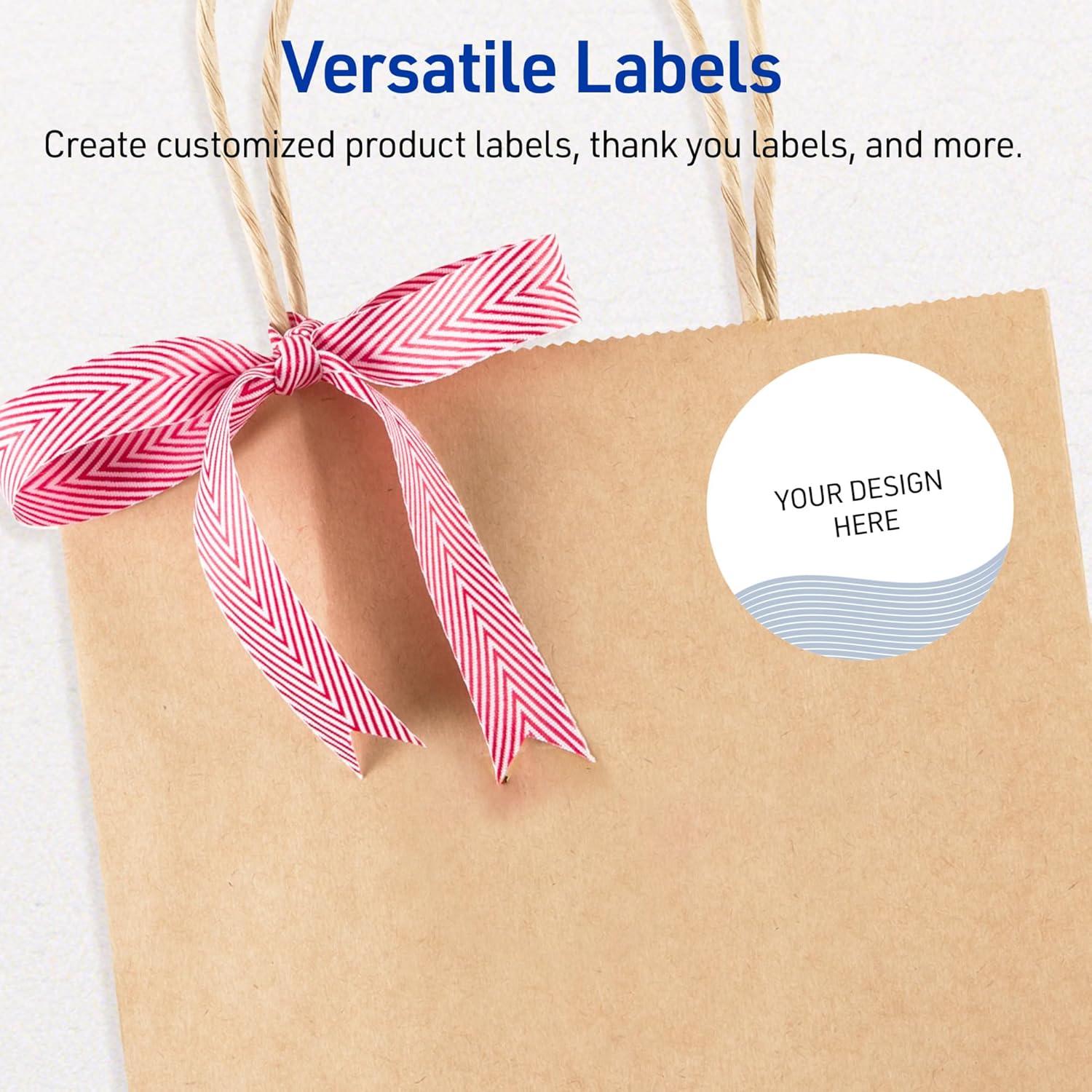 imageAvery Printable Round Labels Sure Feed Technology Gold Beads Design 2quot Diameter Glossy White Permanent Adhesive LaserInkjet 120 Total Great for Product MerchandisingBlue Waves