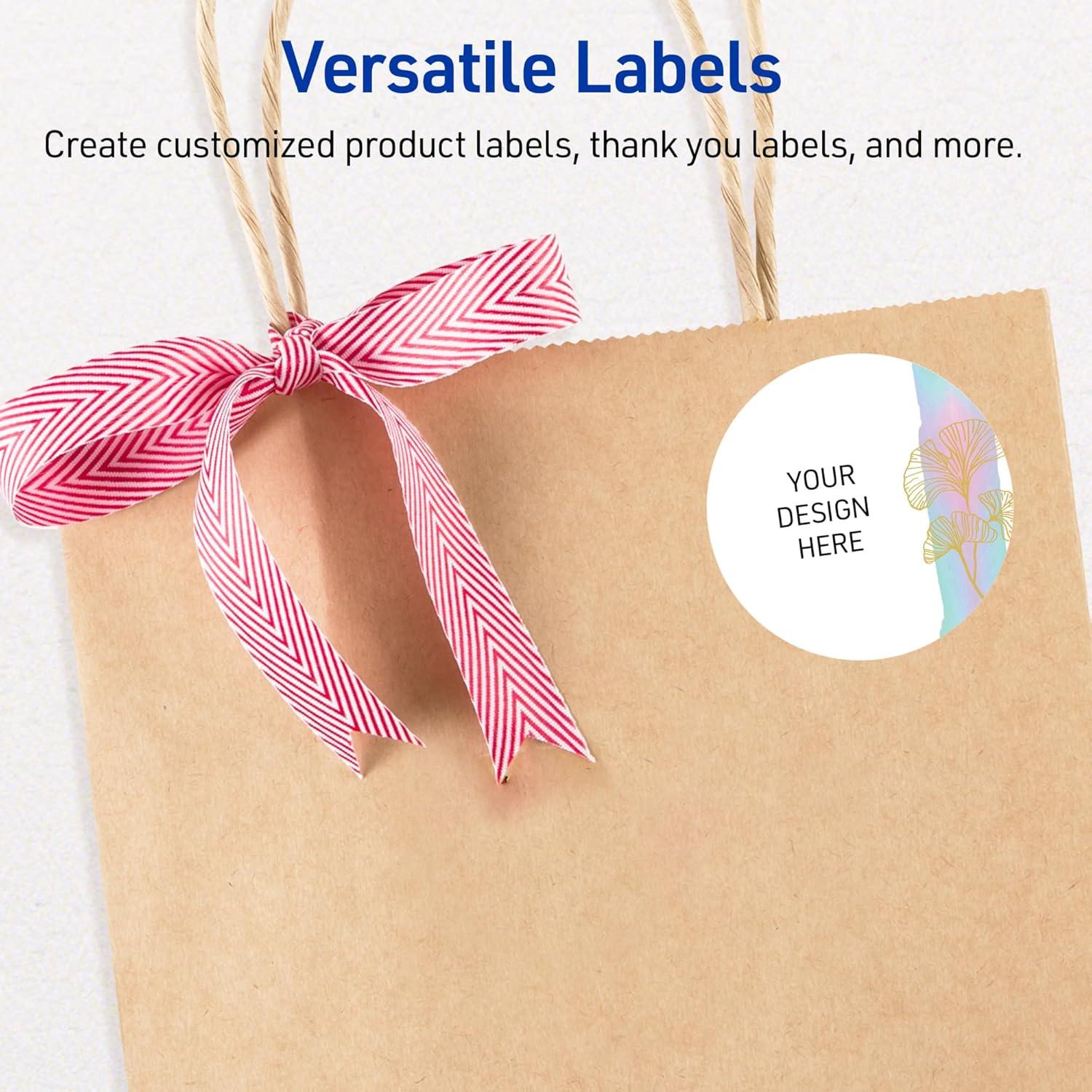 imageAvery Printable Round Labels Sure Feed Technology Gold Beads Design 2quot Diameter Glossy White Permanent Adhesive LaserInkjet 120 Total Great for Product MerchandisingWatercolors With Gold Ginkgo Leaves