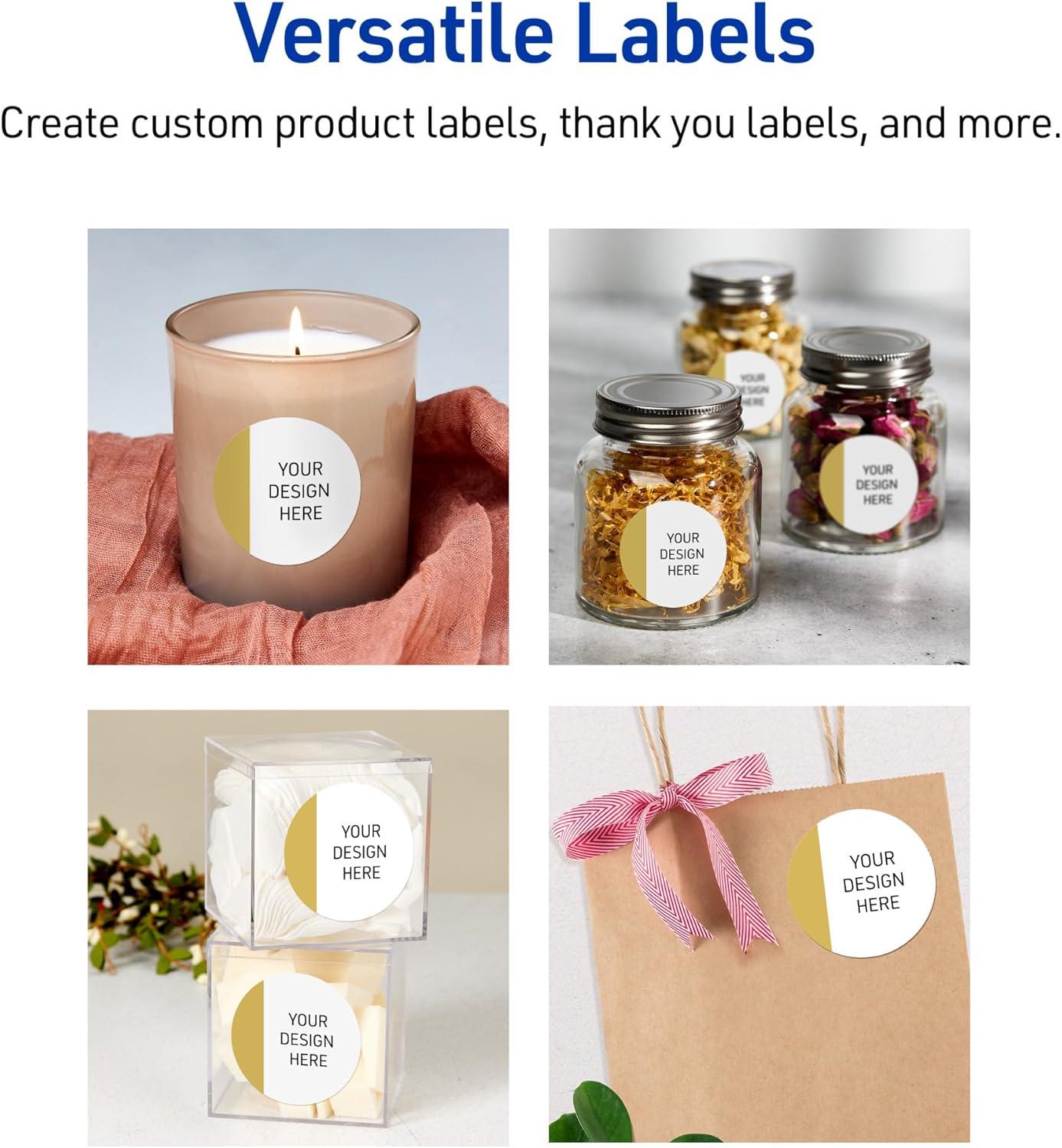 imageAvery Printable Round Labels Sure Feed Technology Gold Beads Design 2quot Diameter Glossy White Permanent Adhesive LaserInkjet 120 Total Great for Product MerchandisingDipped Gold Edge