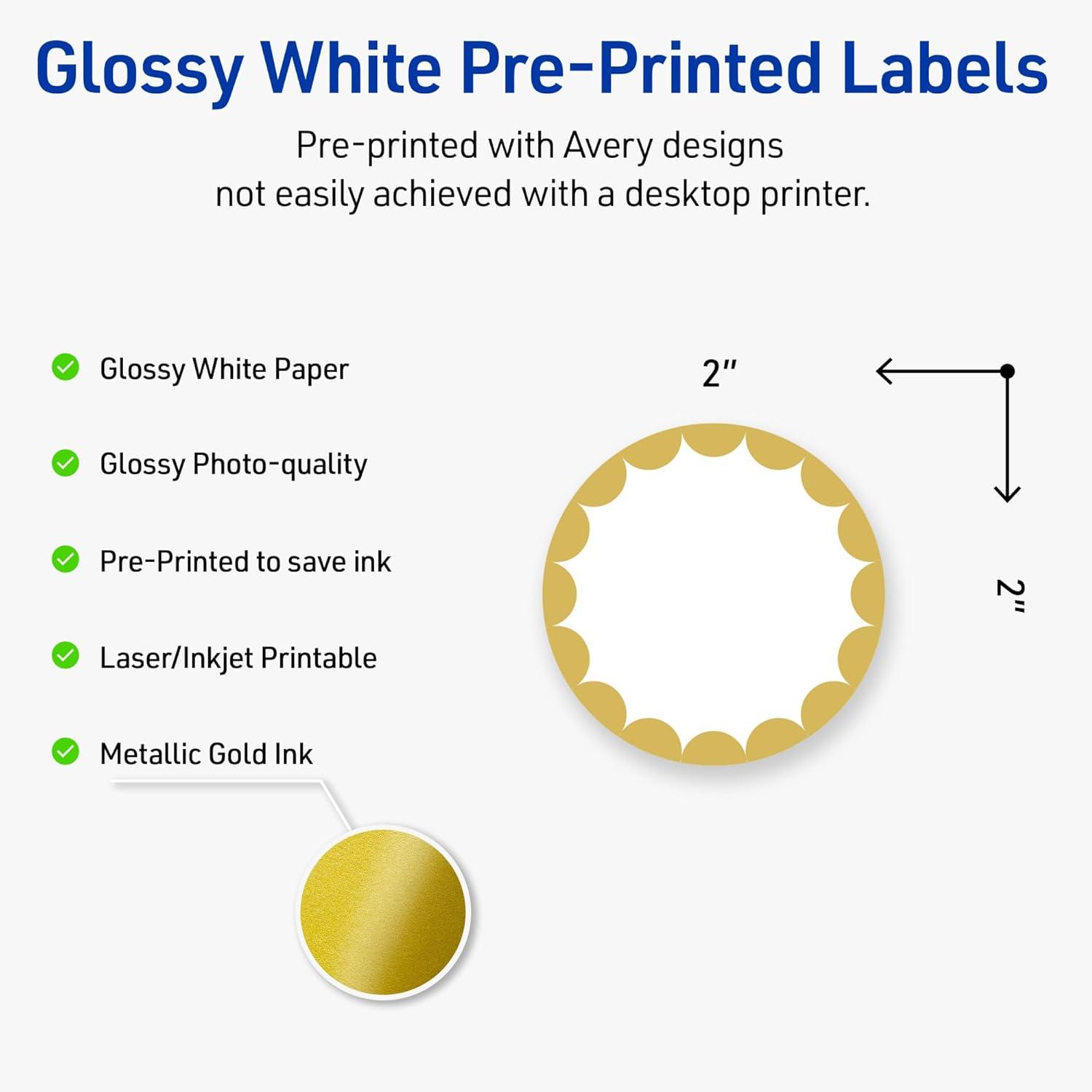 imageAvery Printable Round Labels Sure Feed Technology Gold Beads Design 2quot Diameter Glossy White Permanent Adhesive LaserInkjet 120 Total Great for Product MerchandisingGold Dots Edge
