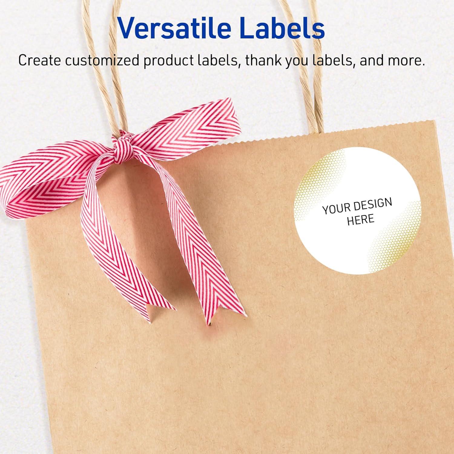 imageAvery Printable Round Labels Sure Feed Technology Gold Beads Design 2quot Diameter Glossy White Permanent Adhesive LaserInkjet 120 Total Great for Product MerchandisingGold Blush