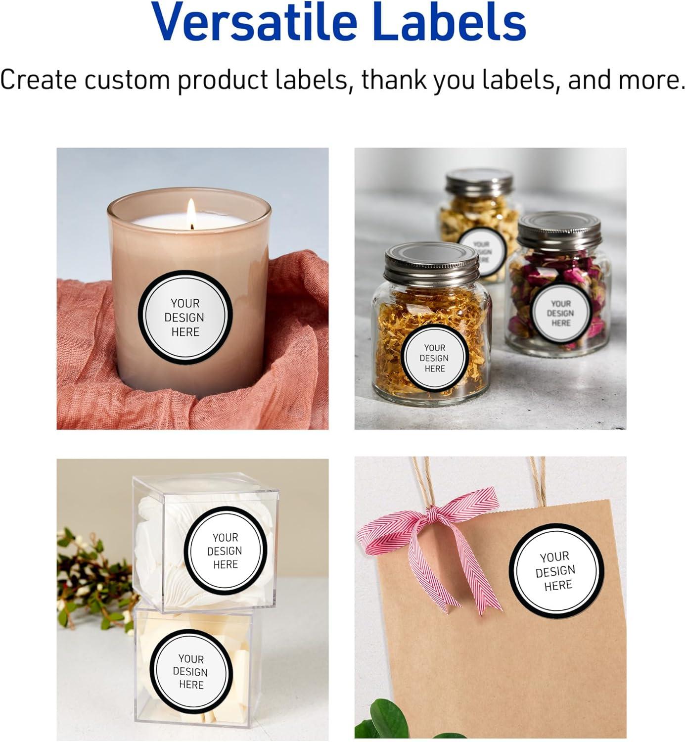 imageAvery Printable Round Labels Sure Feed Technology Gold Beads Design 2quot Diameter Glossy White Permanent Adhesive LaserInkjet 120 Total Great for Product MerchandisingDouble Black Border