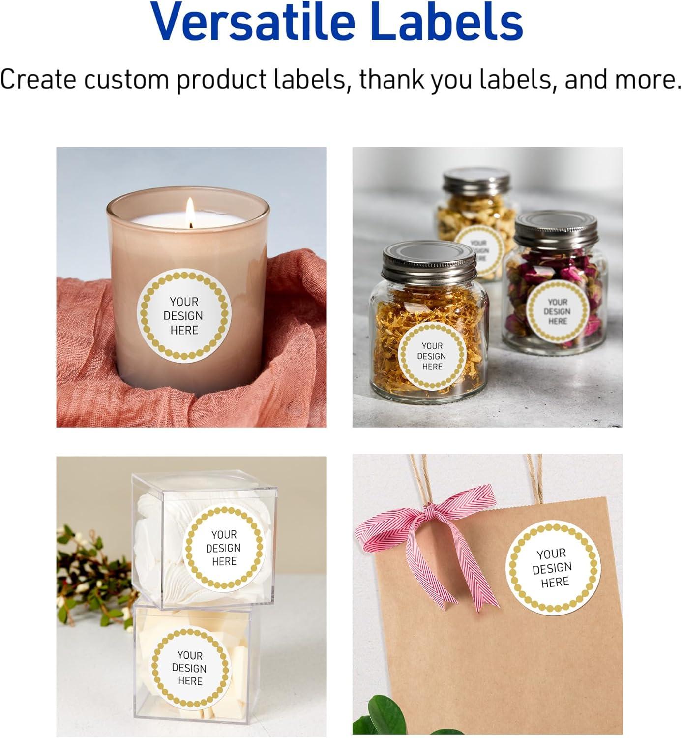 imageAvery Printable Round Labels Sure Feed Technology Gold Beads Design 2quot Diameter Glossy White Permanent Adhesive LaserInkjet 120 Total Great for Product MerchandisingGold Beads