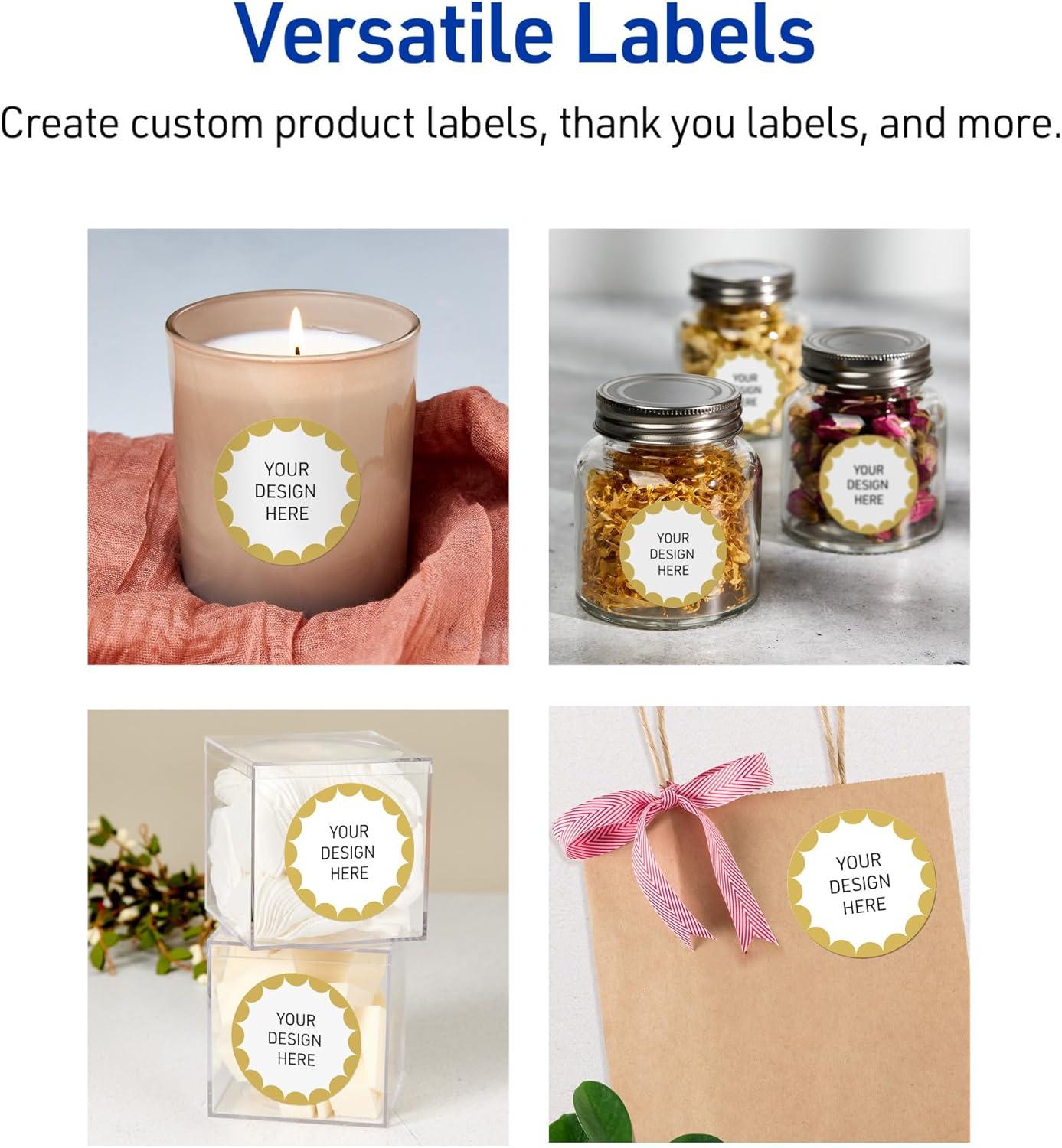 imageAvery Printable Round Labels Sure Feed Technology Gold Beads Design 2quot Diameter Glossy White Permanent Adhesive LaserInkjet 120 Total Great for Product MerchandisingGold Dots Edge