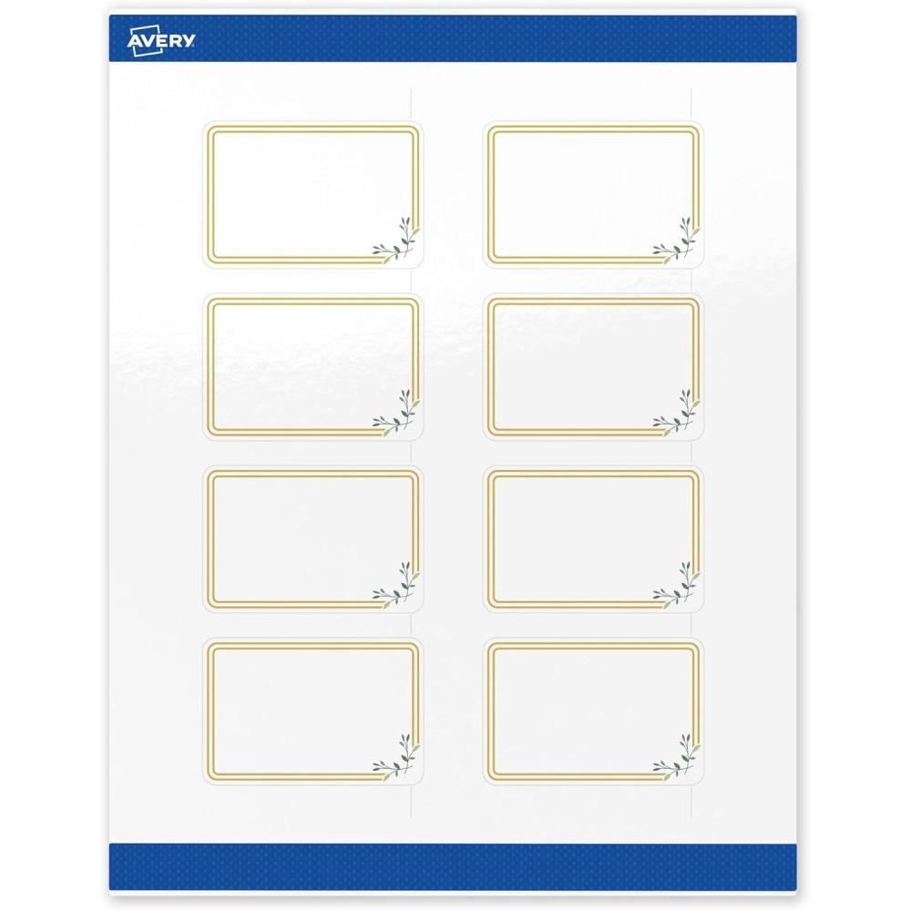 imageAvery Printable Rectangle Labels Gold Border Gold Dots 2quot x 3quot Glossy White Rectangle Labels Permanent LaserInkjet 80ct Great for Product MerchandisingDouble Gold Border With Florals
