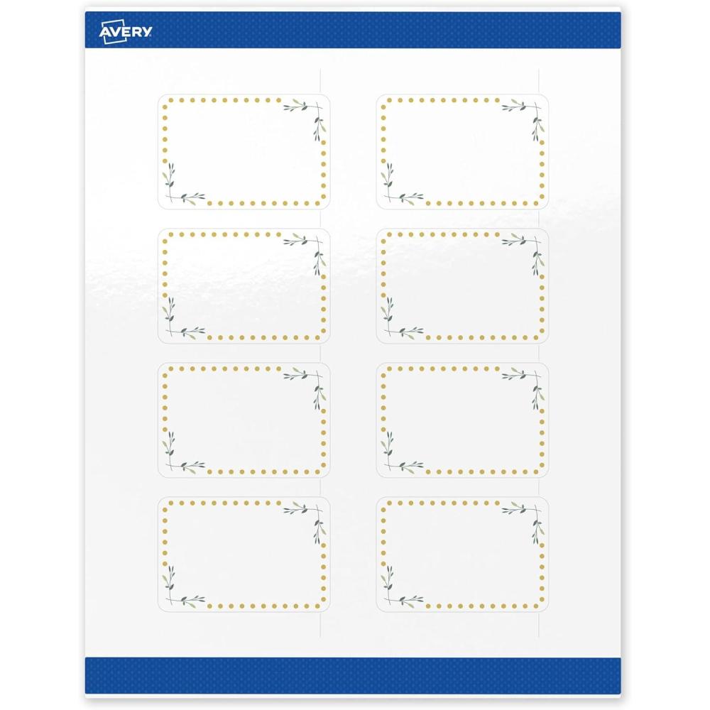 imageAvery Printable Rectangle Labels Gold Border Gold Dots 2quot x 3quot Glossy White Rectangle Labels Permanent LaserInkjet 80ct Great for Product MerchandisingGreen Florals With Gold Dots