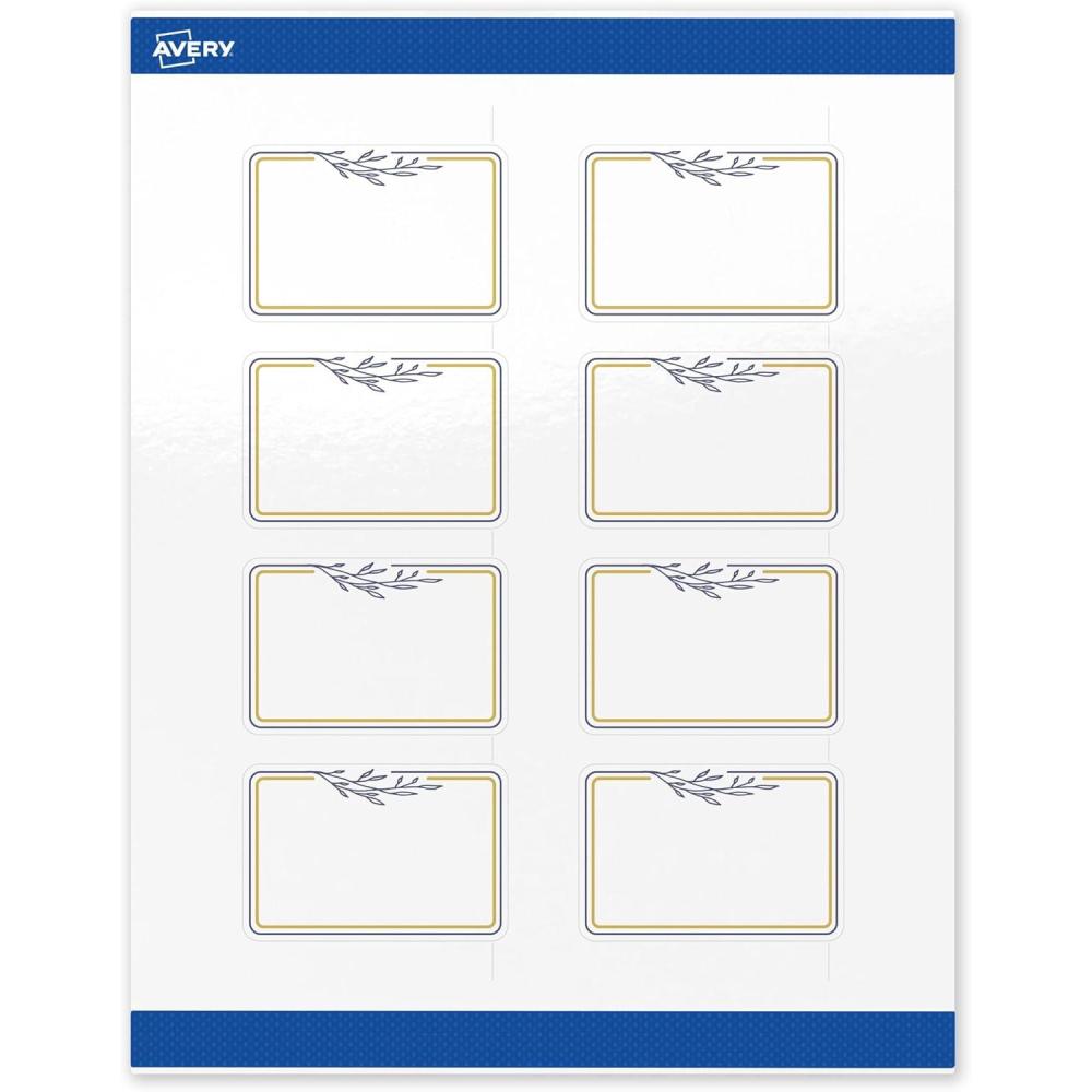 imageAvery Printable Rectangle Labels Gold Border Gold Dots 2quot x 3quot Glossy White Rectangle Labels Permanent LaserInkjet 80ct Great for Product MerchandisingGold  Navy Border With Florals