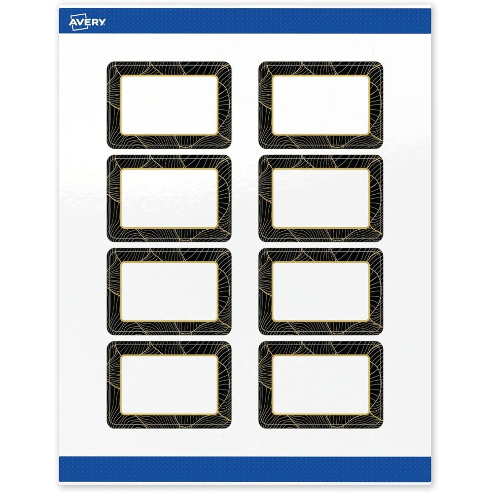 imageAvery Printable Rectangle Labels Gold Border Gold Dots 2quot x 3quot Glossy White Rectangle Labels Permanent LaserInkjet 80ct Great for Product MerchandisingBlack Border With Gold Veins