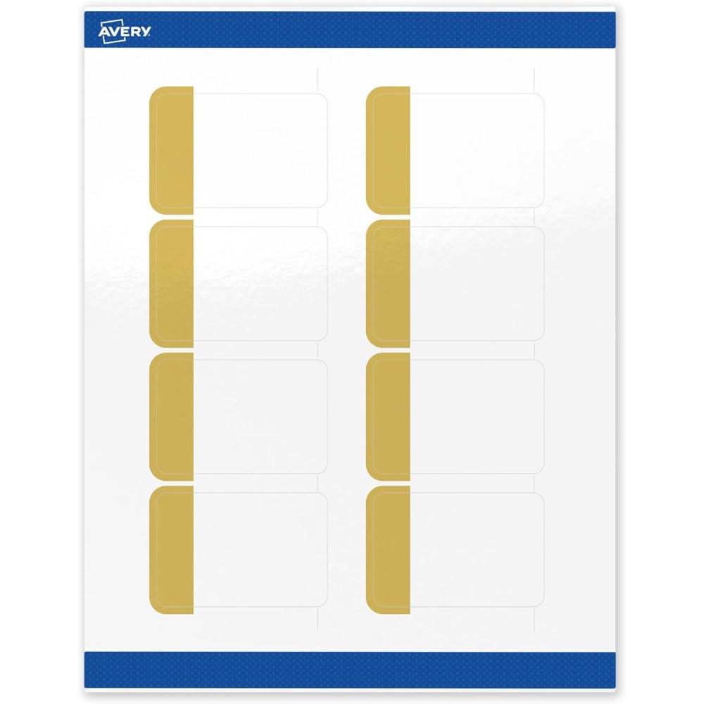 imageAvery Printable Rectangle Labels Gold Border Gold Dots 2quot x 3quot Glossy White Rectangle Labels Permanent LaserInkjet 80ct Great for Product MerchandisingDipped Gold Edge