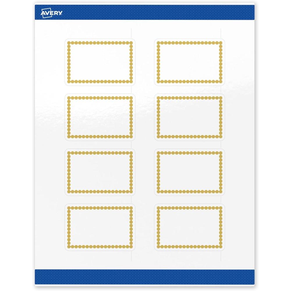 imageAvery Printable Rectangle Labels Gold Border Gold Dots 2quot x 3quot Glossy White Rectangle Labels Permanent LaserInkjet 80ct Great for Product MerchandisingGold Beads