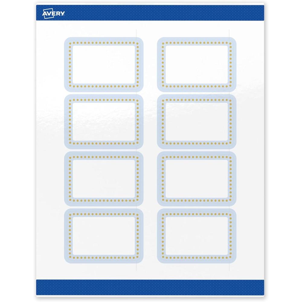 imageAvery Printable Rectangle Labels Gold Border Gold Dots 2quot x 3quot Glossy White Rectangle Labels Permanent LaserInkjet 80ct Great for Product MerchandisingBlue Border With Gold Dots