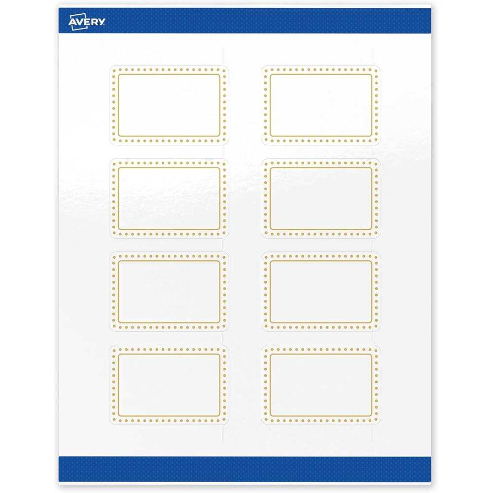 imageAvery Printable Rectangle Labels Gold Border Gold Dots 2quot x 3quot Glossy White Rectangle Labels Permanent LaserInkjet 80ct Great for Product MerchandisingGold Border With Gold Dots