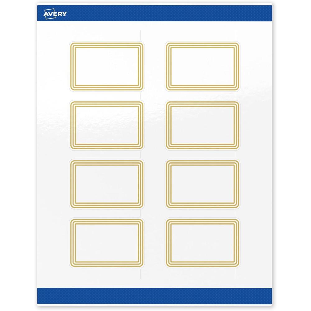 imageAvery Printable Rectangle Labels Gold Border Gold Dots 2quot x 3quot Glossy White Rectangle Labels Permanent LaserInkjet 80ct Great for Product MerchandisingMultilined Gold Border