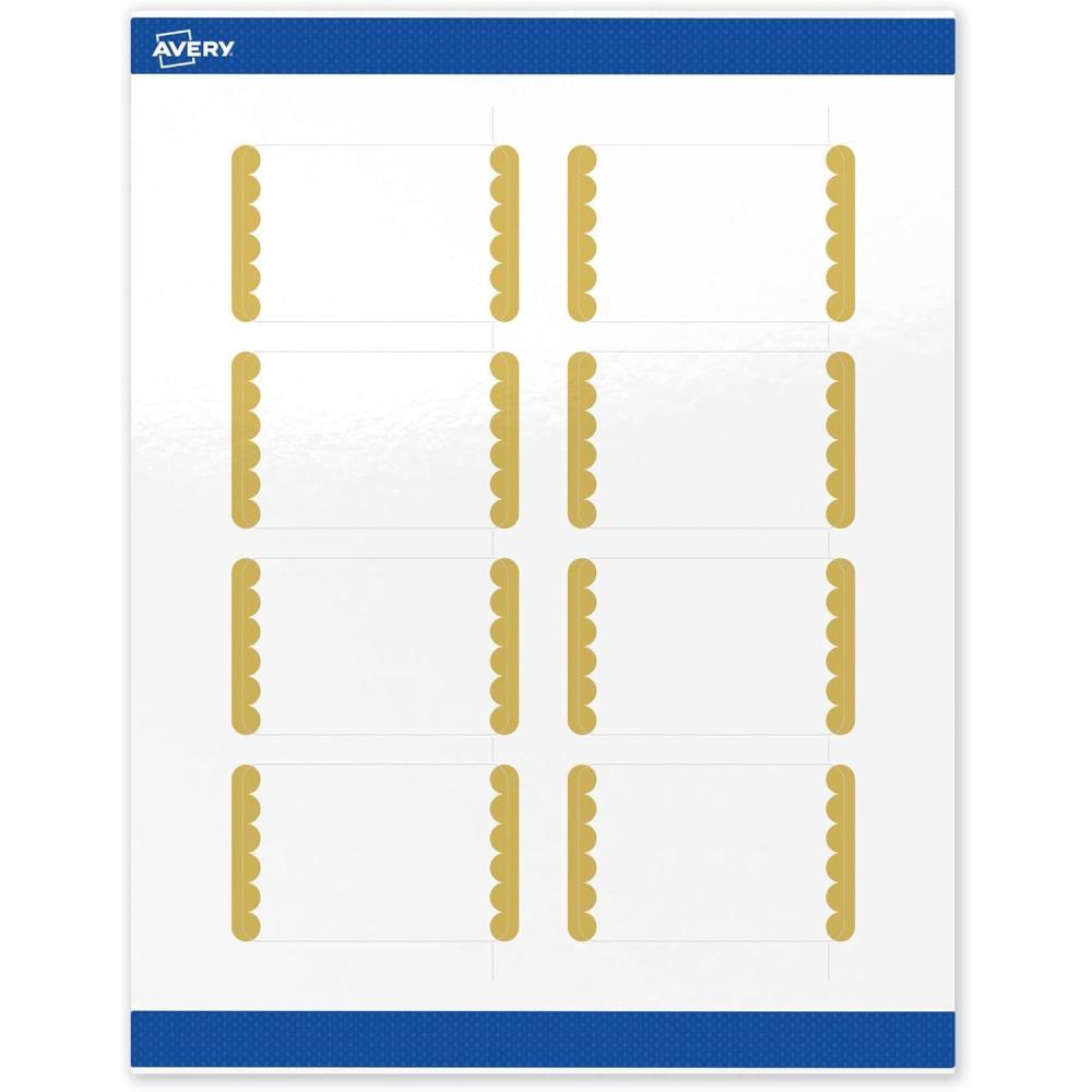 imageAvery Printable Rectangle Labels Gold Border Gold Dots 2quot x 3quot Glossy White Rectangle Labels Permanent LaserInkjet 80ct Great for Product MerchandisingGold Dots Edge