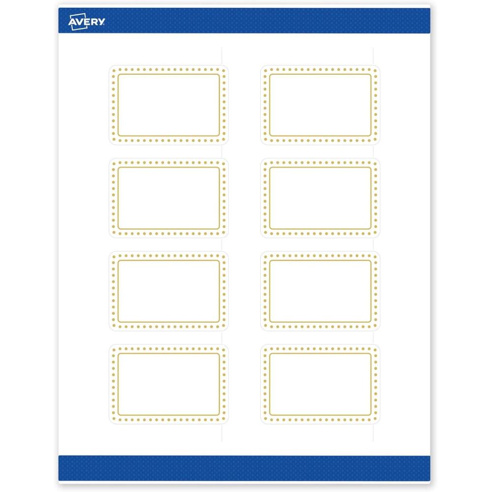 imageAvery Printable Rectangle Labels Gold ampamp Navy Border Florals 2quot x 3quot Matte White Rectangle Labels Permanent LaserInkjet 80ct Great for Product MerchandisingGold Border With Gold Dots