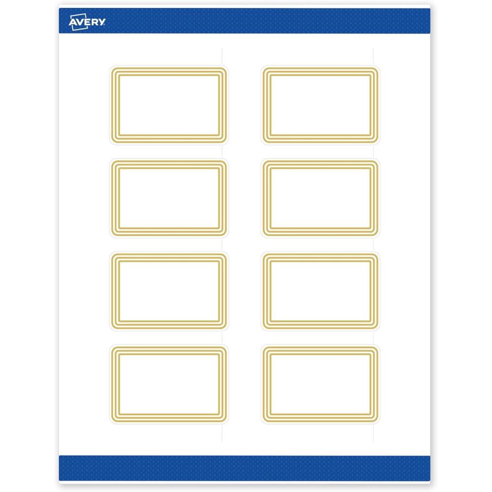 imageAvery Printable Rectangle Labels Gold ampamp Navy Border Florals 2quot x 3quot Matte White Rectangle Labels Permanent LaserInkjet 80ct Great for Product MerchandisingMultilined Gold Border