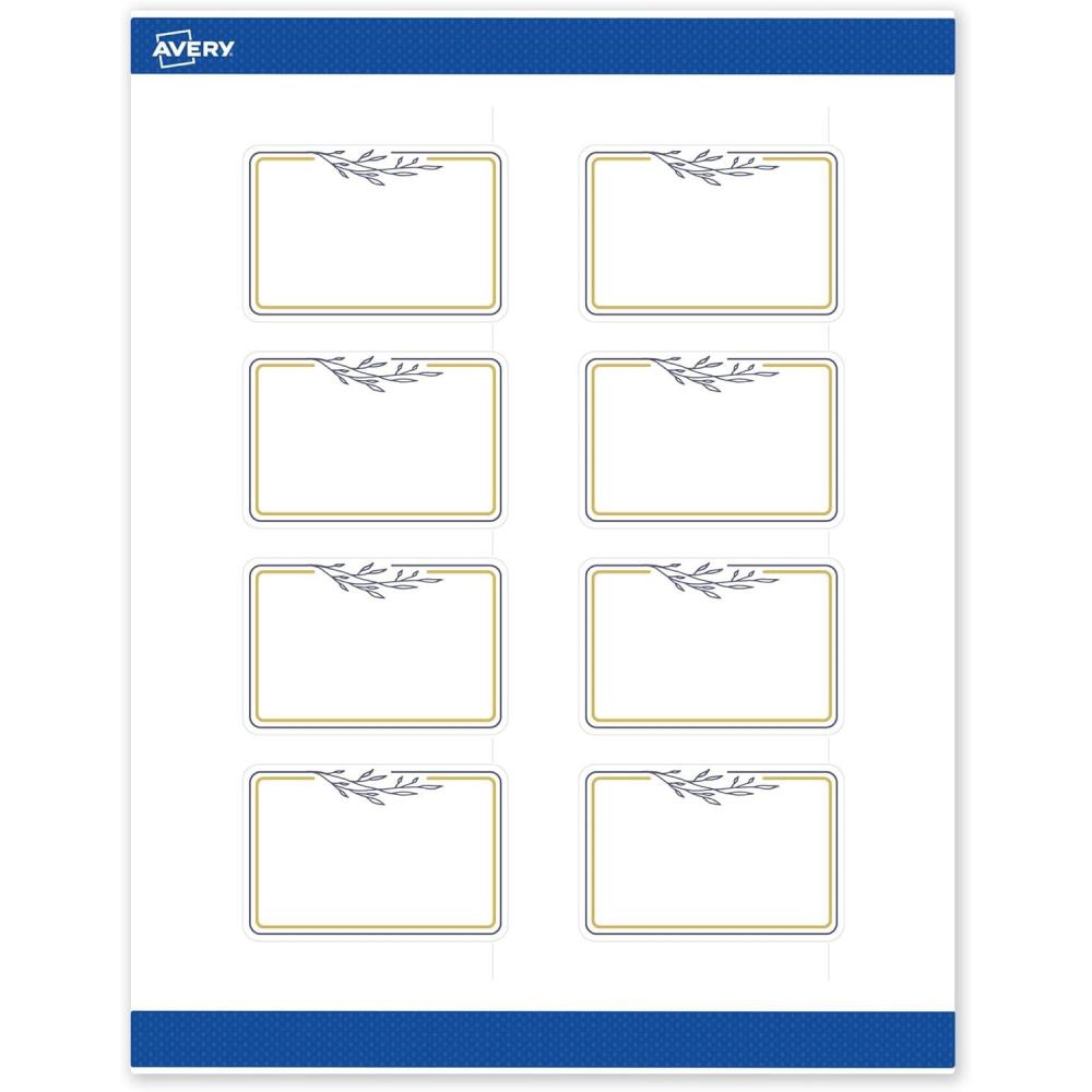 imageAvery Printable Rectangle Labels Gold ampamp Navy Border Florals 2quot x 3quot Matte White Rectangle Labels Permanent LaserInkjet 80ct Great for Product MerchandisingGold  Navy Border With Florals