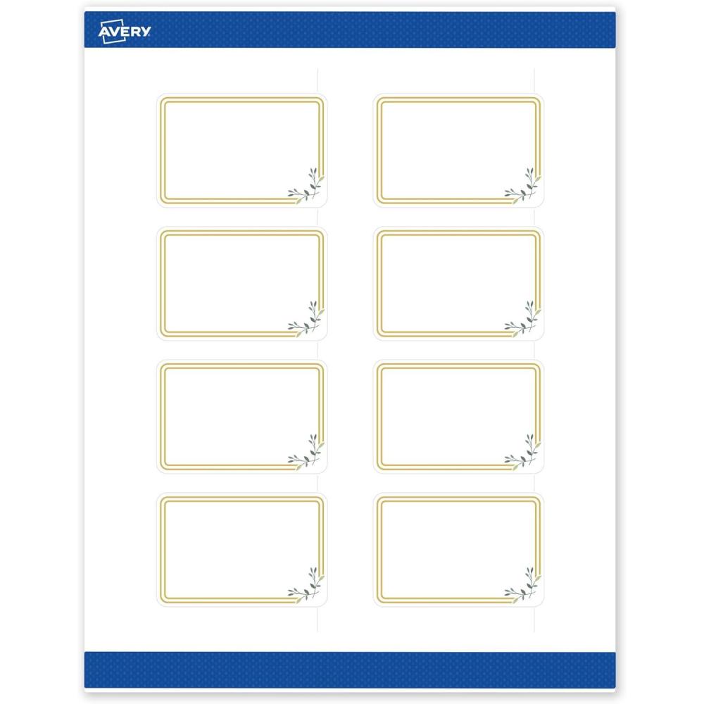 imageAvery Printable Rectangle Labels Gold ampamp Navy Border Florals 2quot x 3quot Matte White Rectangle Labels Permanent LaserInkjet 80ct Great for Product MerchandisingDouble Gold Border With Florals