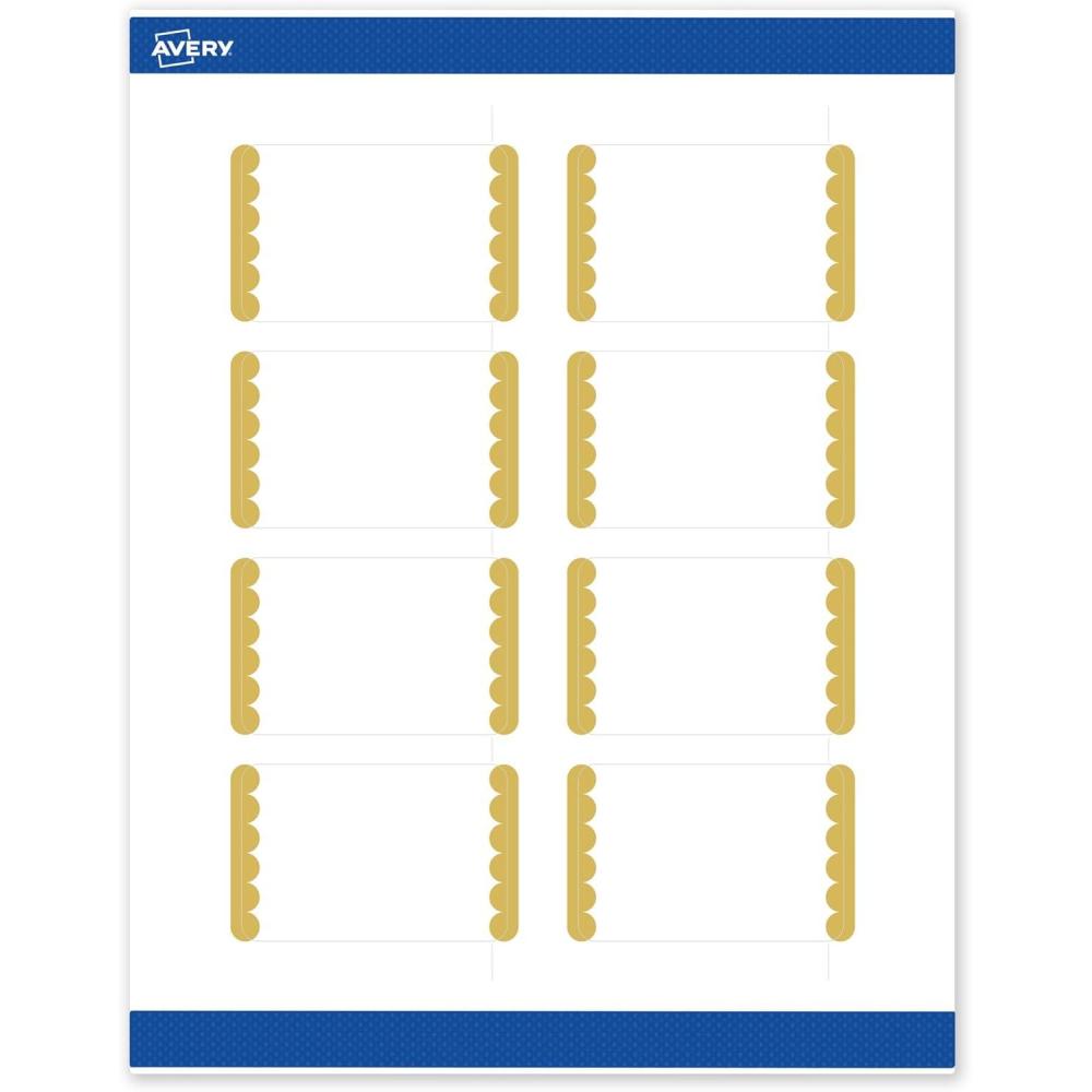 imageAvery Printable Rectangle Labels Gold ampamp Navy Border Florals 2quot x 3quot Matte White Rectangle Labels Permanent LaserInkjet 80ct Great for Product MerchandisingGold Dots Edge